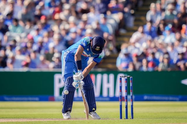 Axar Patel of India digs out a Yorker during the 1st Metro Bank ODI match England vs India at Edgbaston, Birmingham, United Kingdom on 14 July 2026

(Photo by Maynard Manyowa/News Images)