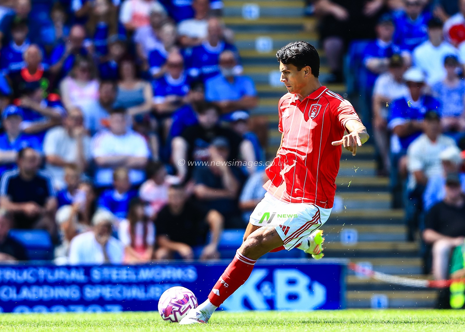 Marco Stamenic of Nottingham Forest on the ball during the Pre-season friendly match Chesterfield vs Nottingham Forest at SMH Group Stadiumact Stadium, Chesterfield, United Kingdom, 12th July 2025

(Photo by Richard Bierton/News Images)