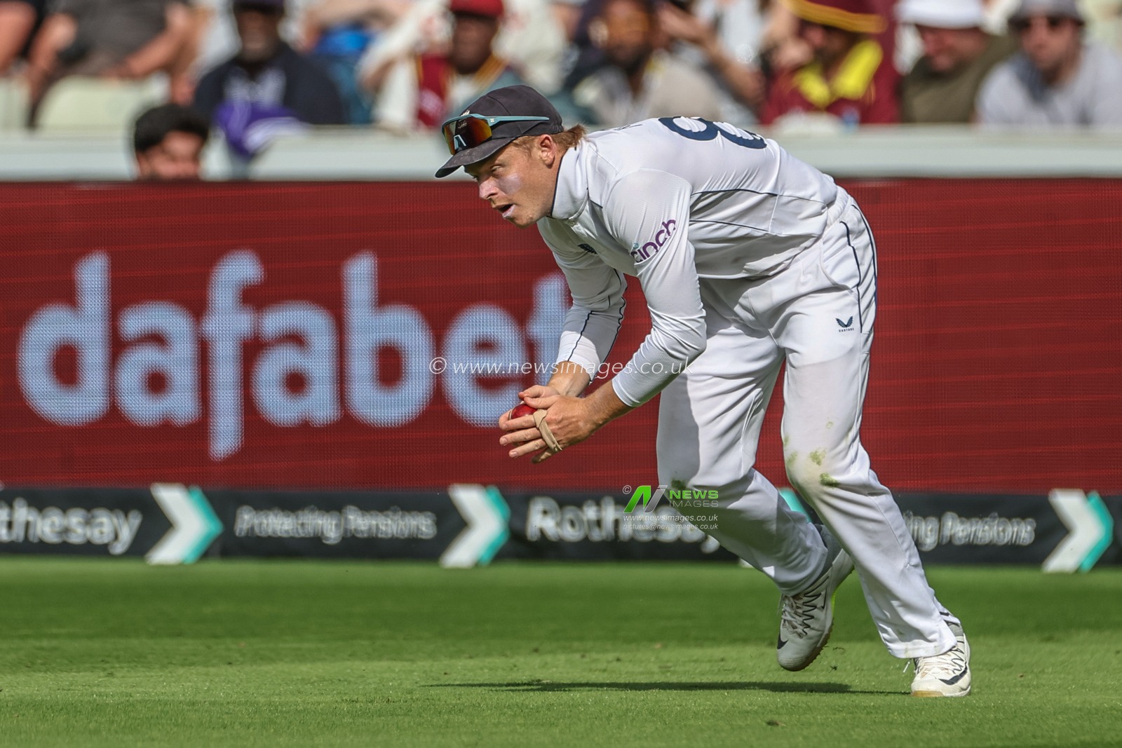 Ollie Pope of England fields the ball during the 3rd Rothesay Test Match Day One match England vs West Indies at Edgbaston, Birmingham, United Kingdom, 26th July 2024

(Photo by Mark Cosgrove/News Images)