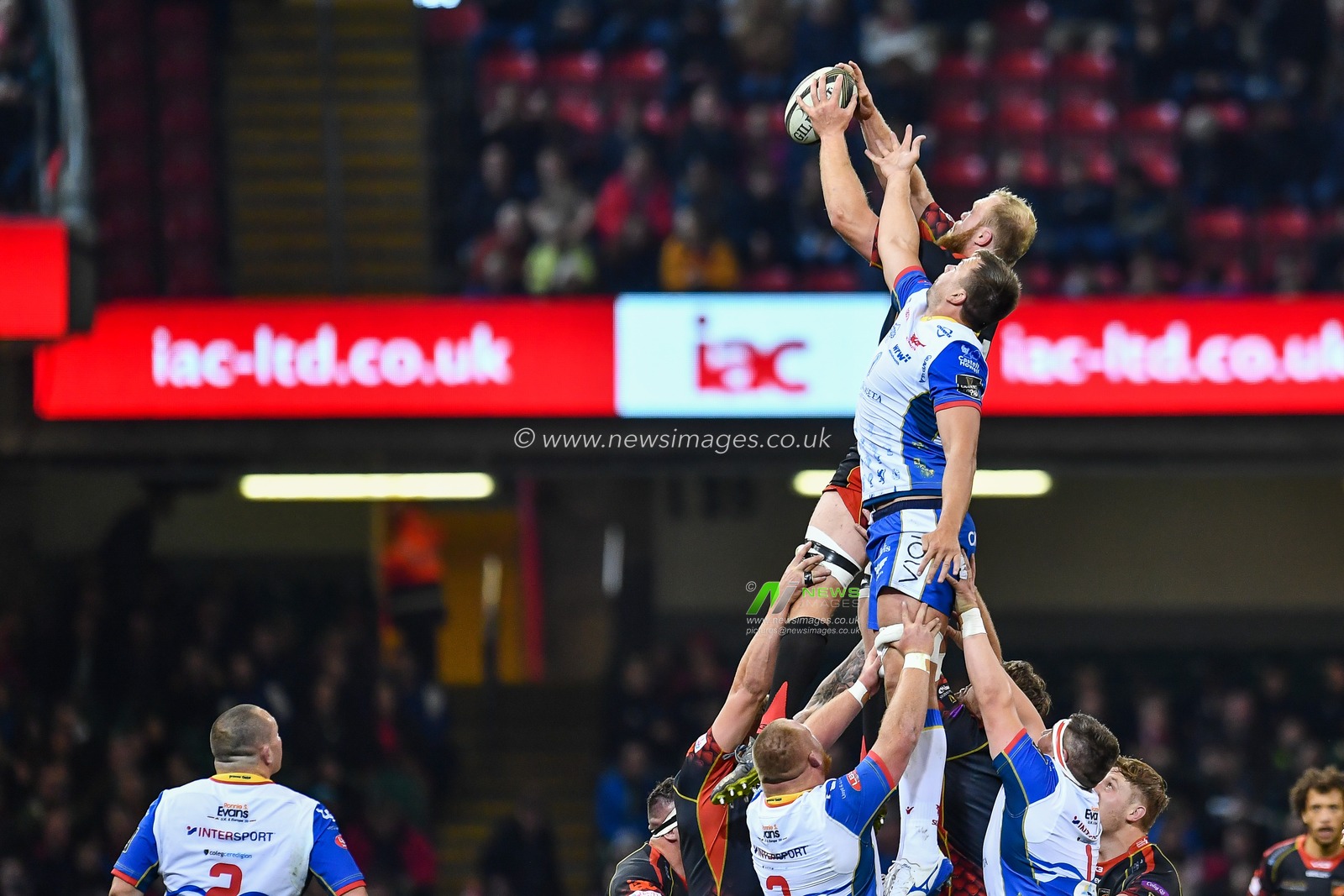 27th April 2019 , Principality Stadium , Cardiff, Wales ; Guinness pro 14â€™s, Round 21, Dragons vs Scarlets ; Joseph Davies of Dragons claims the lineout

Credit:  Craig Thomas/News Images