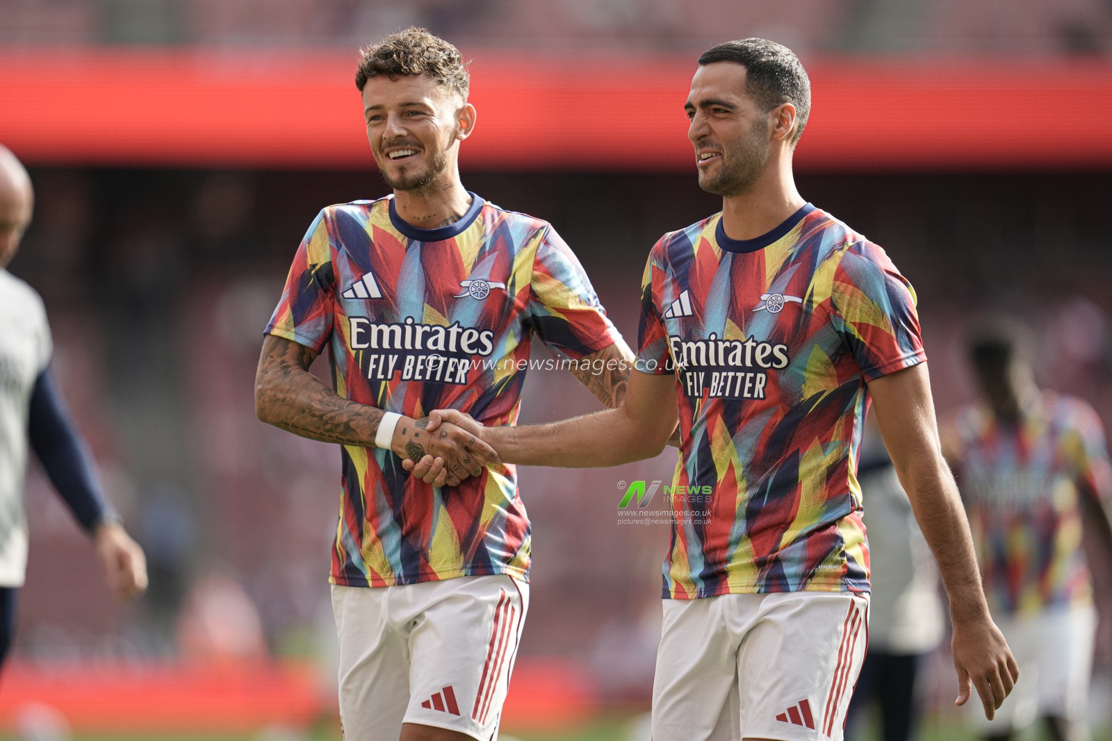 Ben White of Arsenal and Mikel Merino of Arsenal ahead of  the Pre-season friendly match Arsenal vs Villarreal at Emirates Stadium, London, United Kingdom, 6th August 2025

(Photo by Harvey Murphy/News Images)