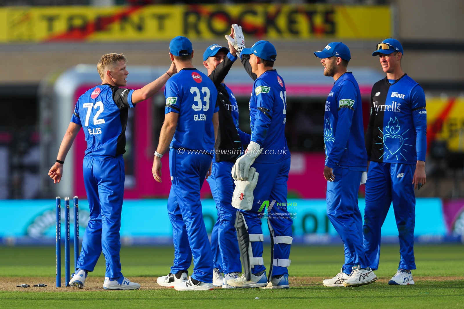Nathan Ellis of London Spirit celebrates after the dismissal of Alex Hales of Trent Rockets during the The Hundred match Trent Rockets vs London Spirit at Trent Bridge, Nottingham, United Kingdom, 7th August 2024

(Photo by Izzy Poles/News Images)