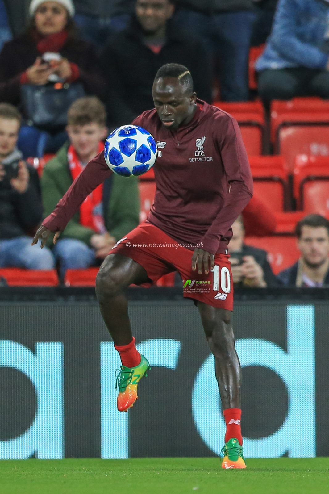 11th December 2018, Anfield, Liverpool, England; UEFA Champions League, Liverpool v Napoli ; Sadio Mane (10) of Liverpool warming up 


  Credit: Mark Cosgrove/News Images