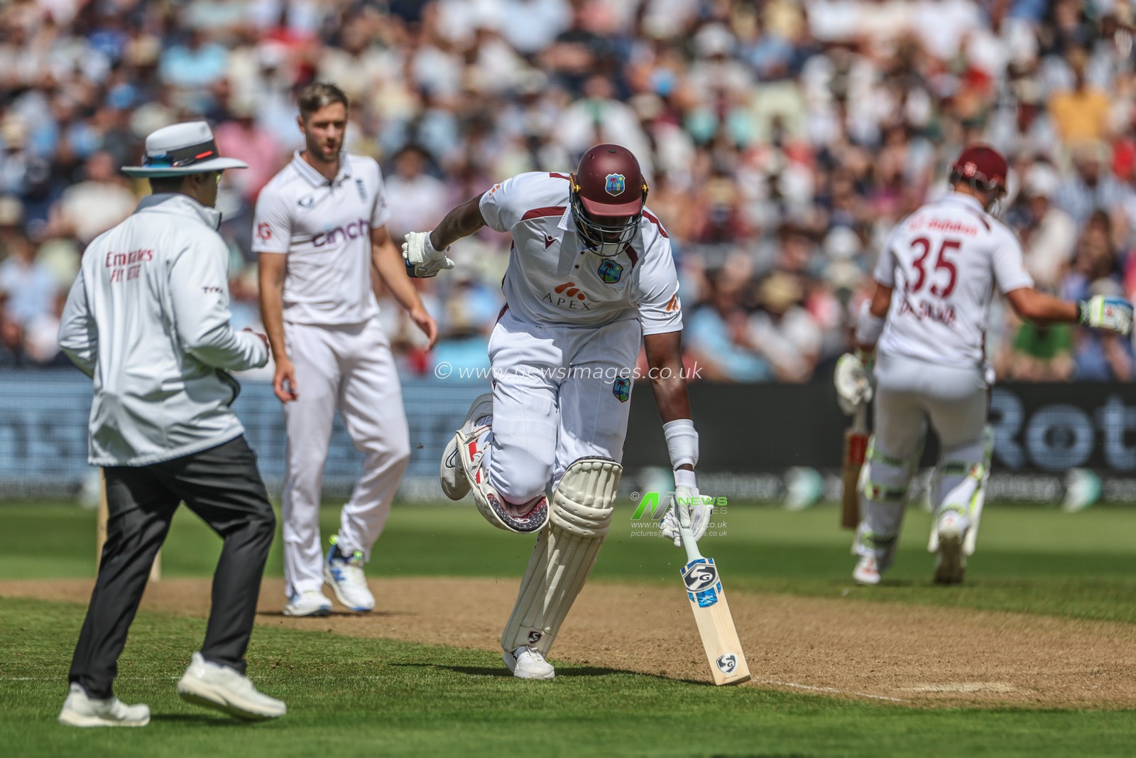 Jason Holder of West Indies reaches for the crease as he makes one run during the 3rd Rothesay Test Match Day One match England vs West Indies at Edgbaston, Birmingham, United Kingdom, 26th July 2024

(Photo by Mark Cosgrove/News Images)