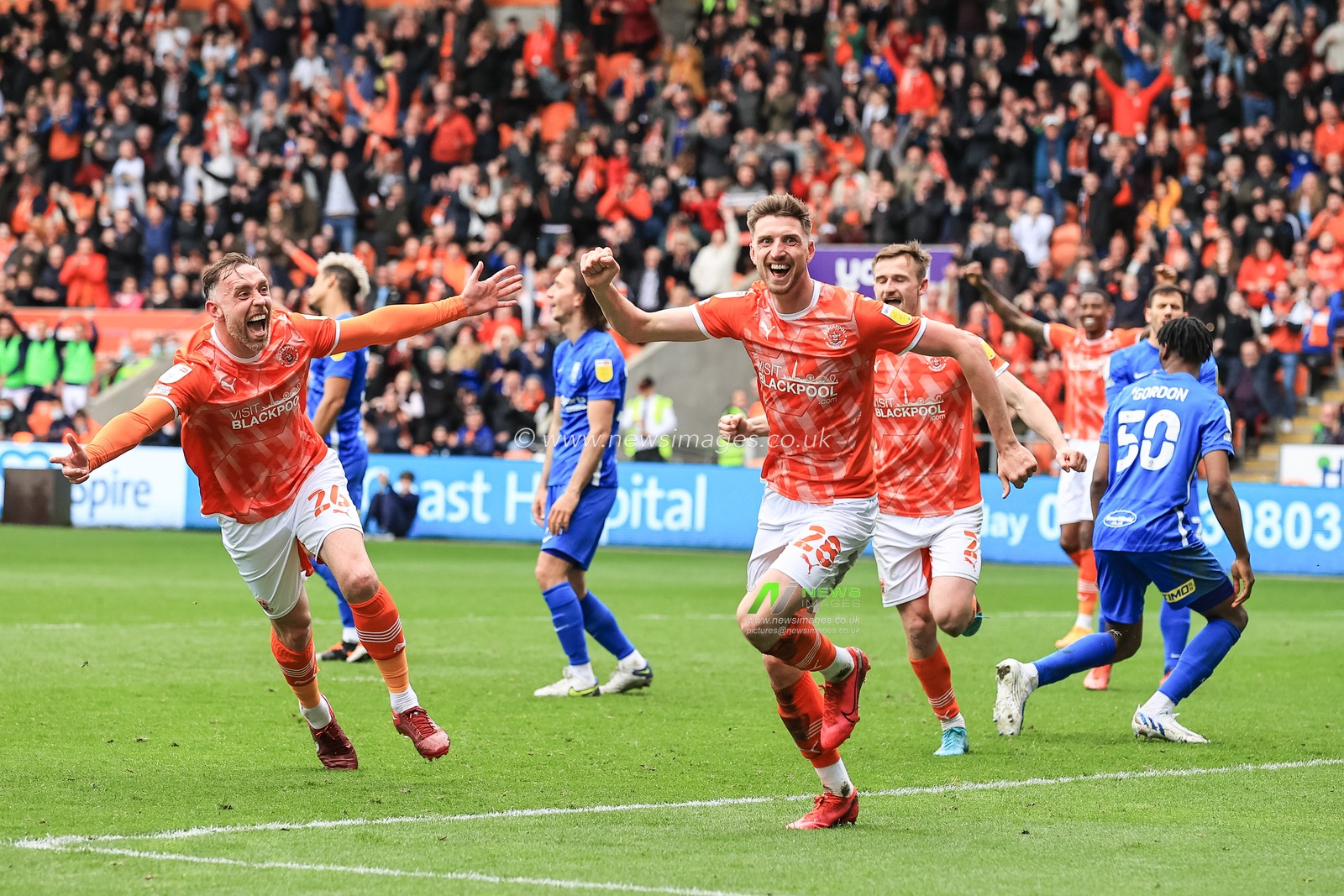 Jake Beesley #28 of Blackpool celebrates his goal to make it 4-0