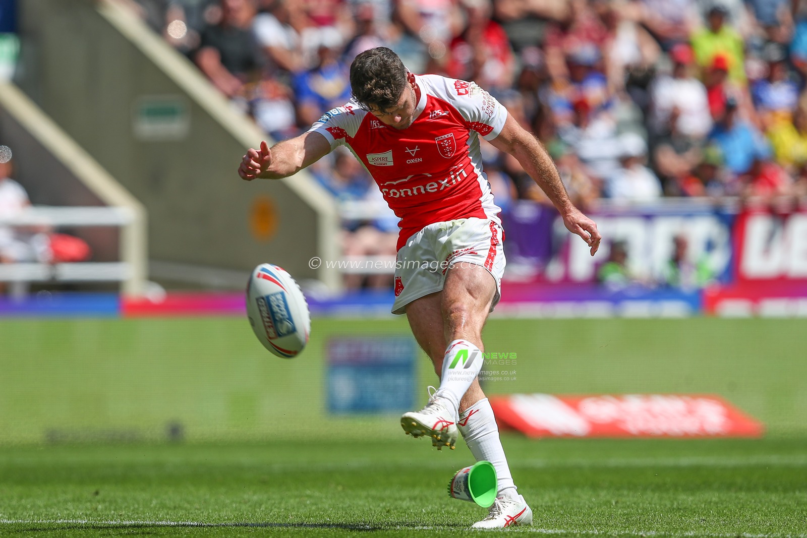 Lachlan Coote #1 of Hull KR takes the conversion kick and scores to make it 0-6 during the Betfred Super League Magic Weekend match Salford Red Devils vs Hull KR at St. James's Park, Newcastle, United Kingdom, 3rd June 2023

(Photo by Gareth Evans/News Images)