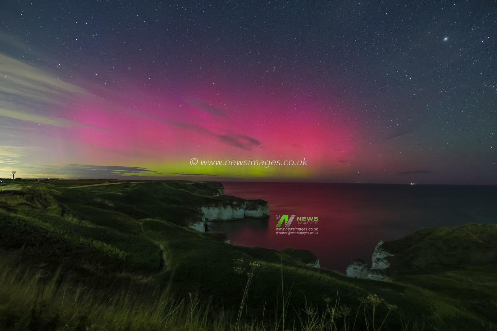 Northern Lights also know as the Aurora Borealis shines over Bempton Cliffs, Flamborough, United Kingdom, 2nd September 2025

(Photo by Mark Cosgrove/News Images)