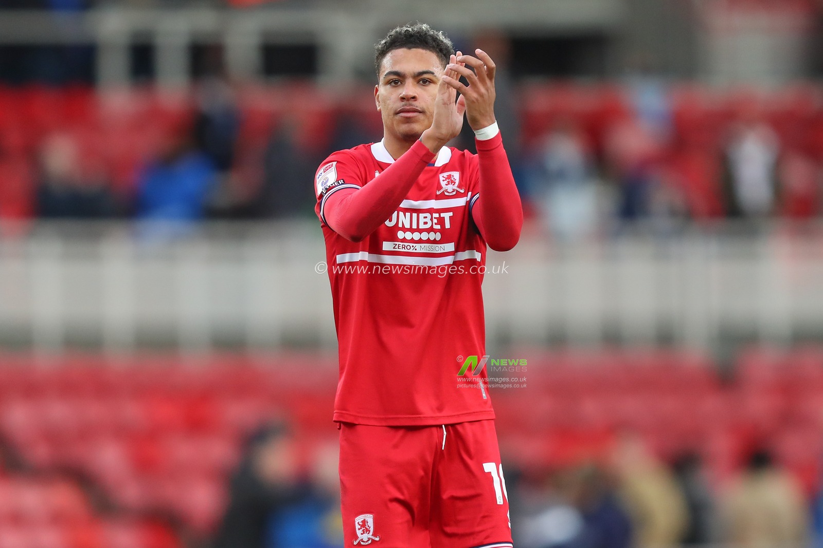 Morgan Rogers #10 of Middlesbrough applauds the home fans after the Sky Bet Championship match Middlesbrough vs Birmingham City at Riverside Stadium, Middlesbrough, United Kingdom, 21st October 2023

(Photo by Gareth Evans/News Images)