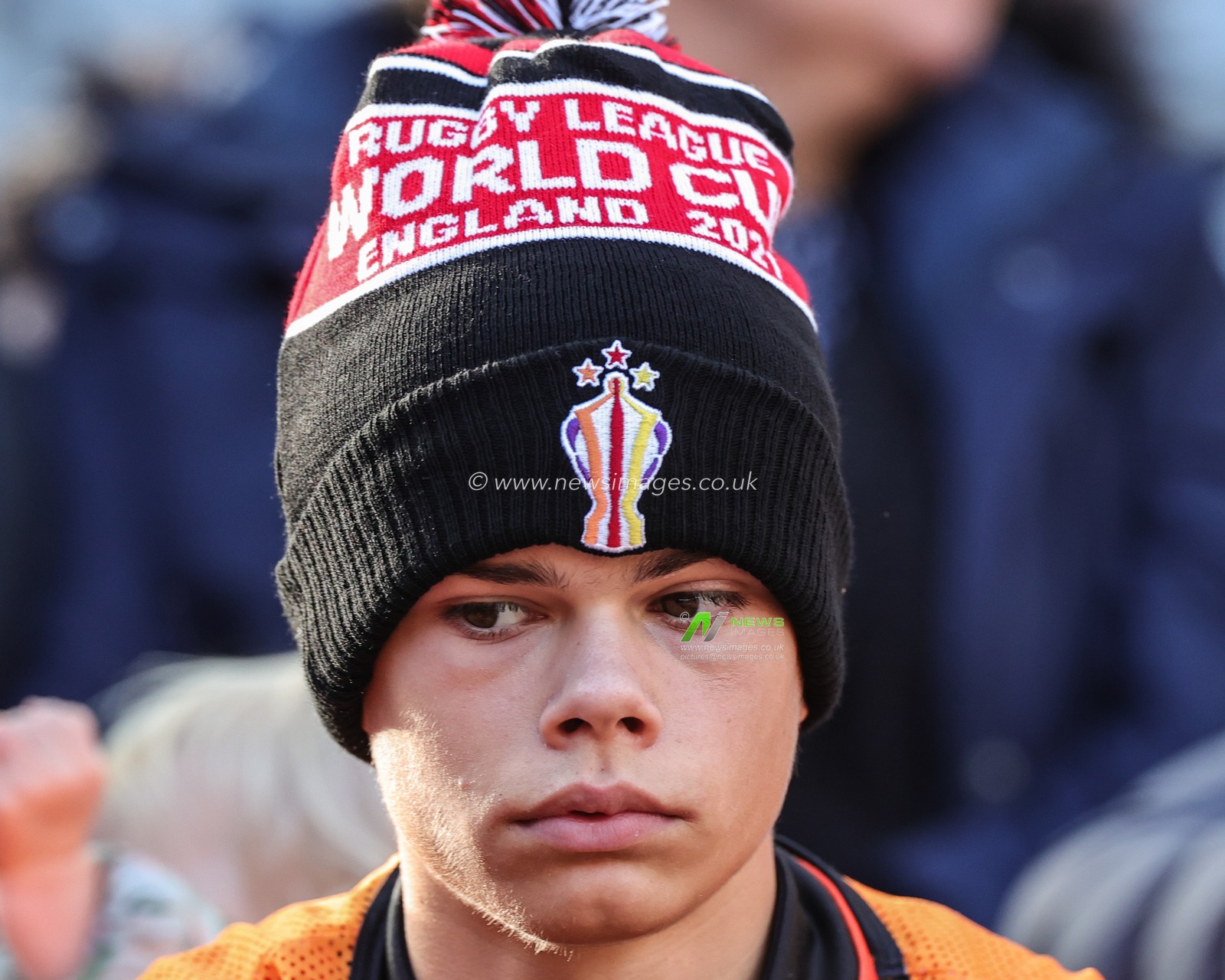 A fan with a Rugby League World Cup hat on during the Rugby League World Cup 2021 match England vs Samoa at St. James's Park, Newcastle, United Kingdom, 15th October 2022

(Photo by Mark Cosgrove/News Images)