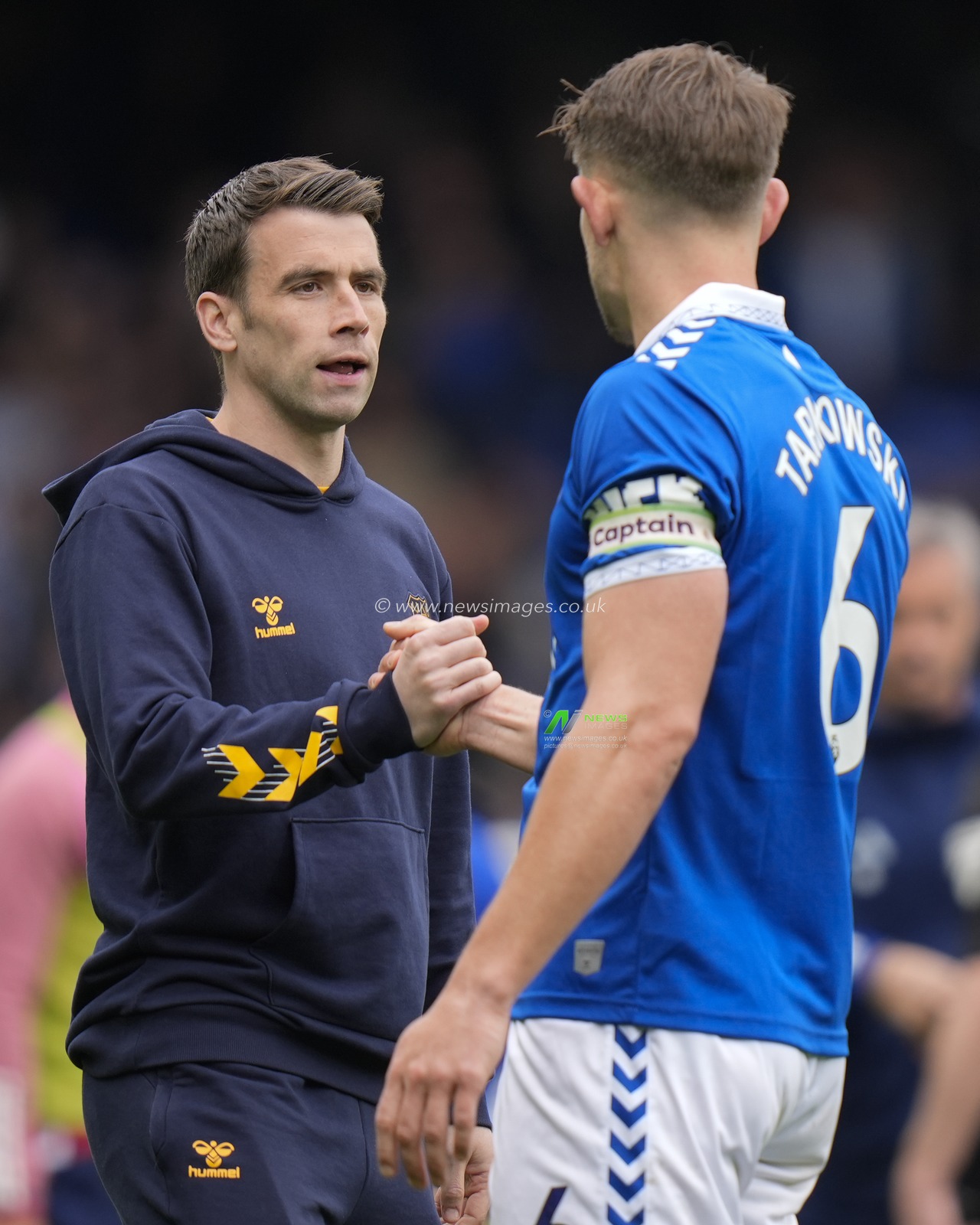 Seamus Coleman of Everton James Tarkowski of Everton salutes the fans after the Premier League match Everton vs Nottingham Forest at Goodison Park, Liverpool, United Kingdom, 21st April 2024

(Photo by Steve Flynn/News Images)