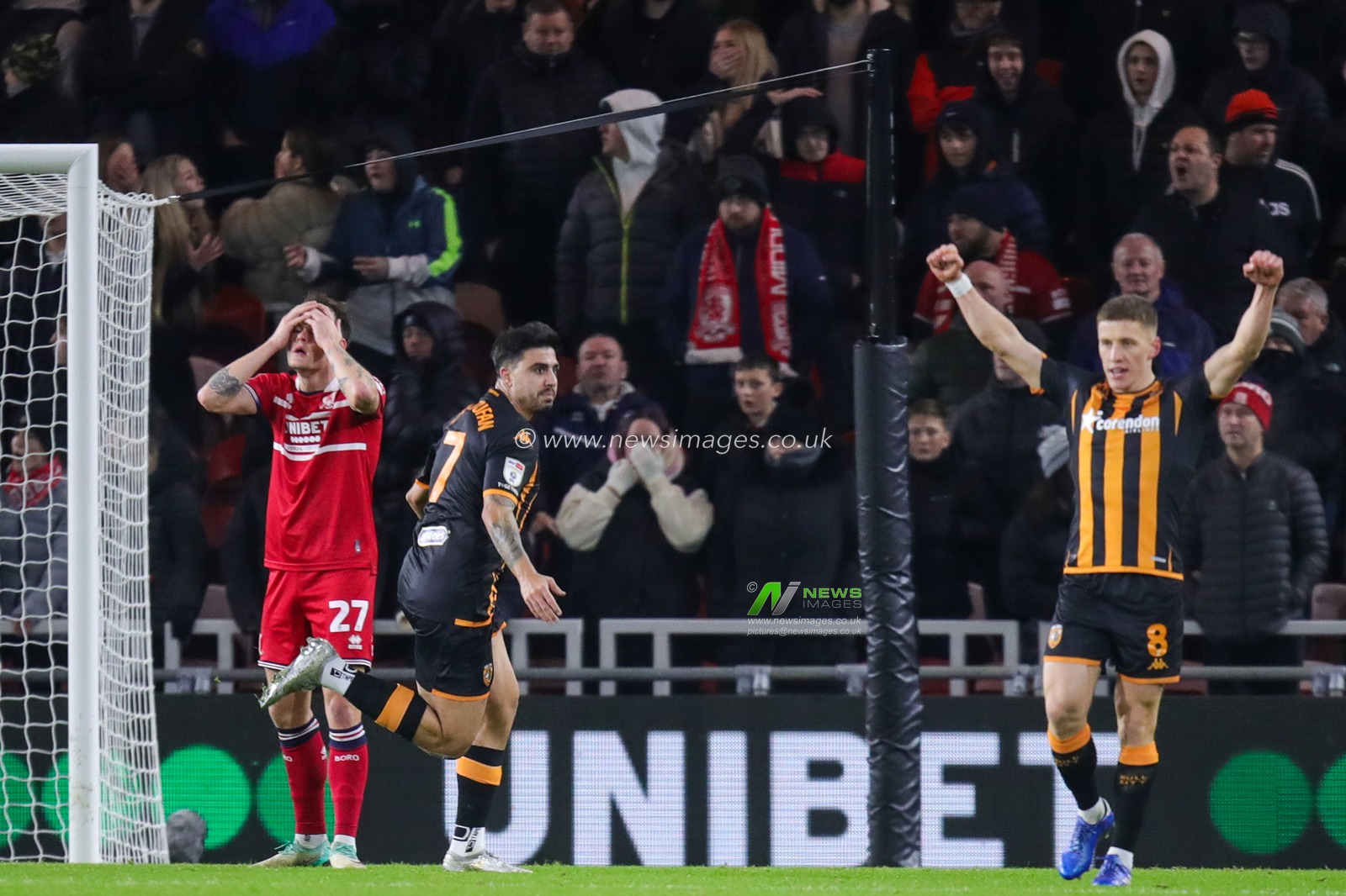 Ozan Tufan #7 of Hull City celebrates his goal and makes the score 1-2 during the Sky Bet Championship match Middlesbrough vs Hull City at Riverside Stadium, Middlesbrough, United Kingdom, 13th December 2023

(Photo by James Heaton/News Images)