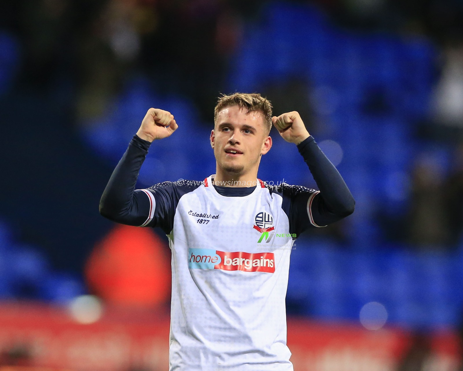 16th November 2019, University of Bolton Stadium, Bolton, England; Sky Bet League 1, Bolton Wanderers v MK Dons : Thibaud Verlinden (17) of Bolton Wanderers celebrates the 1-0 victory at the end of the game

Credit: Conor Molloy/News Images