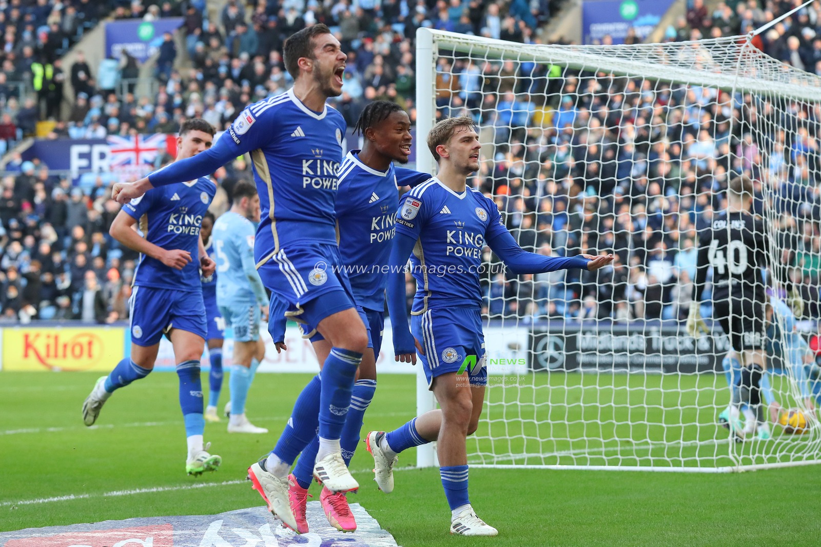 Kiernan Dewsbury-Hall of Leicester City celebrates his goal to make it 0-1 during the Sky Bet Championship match Coventry City vs Leicester City at Coventry Building Society Arena, Coventry, United Kingdom, 13th January 2024

(Photo by Gareth Evans/News Images)