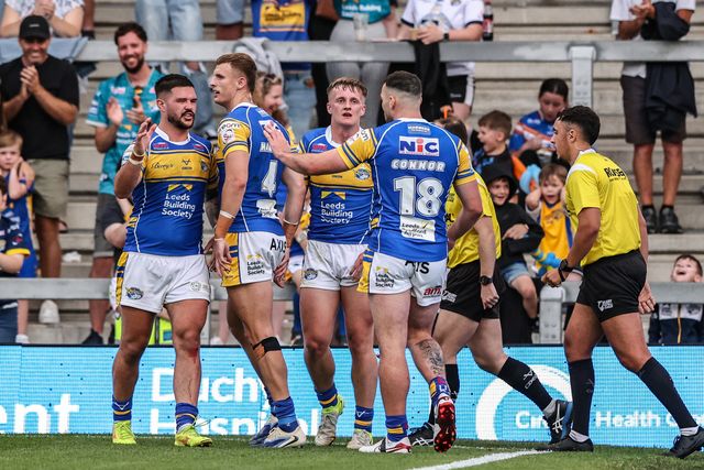 Alfie Edgell of Leeds Rhinos celebrates his try during the Betfred Super League round 19 match Leeds Rhinos vs Salford Red Devils at Headingley Stadium, Leeds, United Kingdom, 18th July 2025

(Photo by Alfie Cosgrove/News Images)