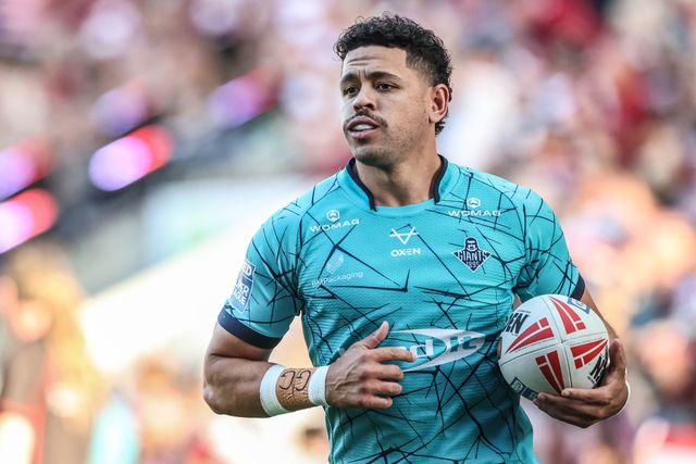Jacob Gagai of Huddersfield Giants during pre-game warm up during the Betfred Super League round 18 match Wigan Warriors vs Huddersfield Giants at The Brick Community Stadium, Wigan, United Kingdom, 11th July 2025

(Photo by Alfie Cosgrove/News Images)
