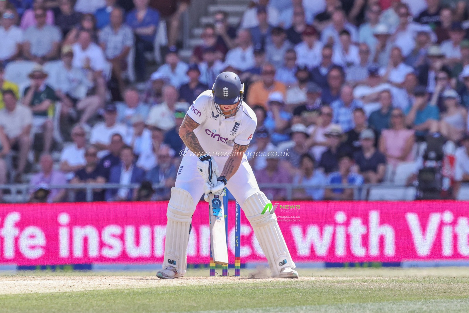 Ben Stokes of England with a cheeky little flick forward for one run during the LV= Insurance Ashes Third Test Series Day 2 England v Australia at Headingley Stadium, Leeds, United Kingdom, 7th July 2023

(Photo by Mark Cosgrove/News Images)