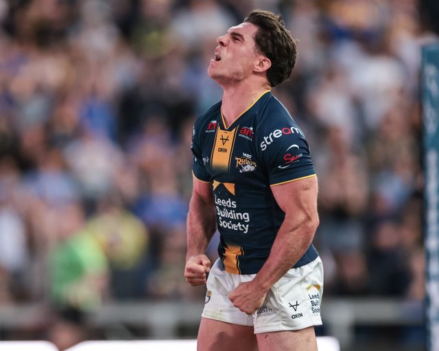 Brodie Croft of Leeds Rhinos celebrates his try during the Betfred Super League round 12 match Leeds Rhinos vs Huddersfield Giants at AMT Headingley Stadium, Leeds, United Kingdom on 22 May 2026

(Photo by Mark Cosgrove/News Images)