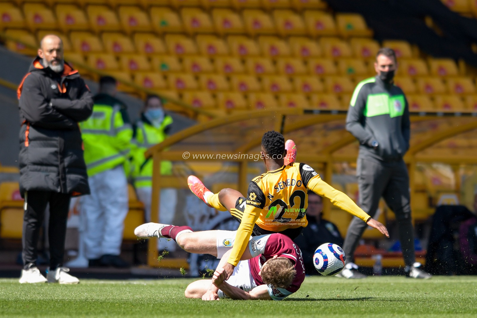 Charlie Taylor #3 of Burnley tackles Nelson Semedo #22 of Wolverhampton Wanderers