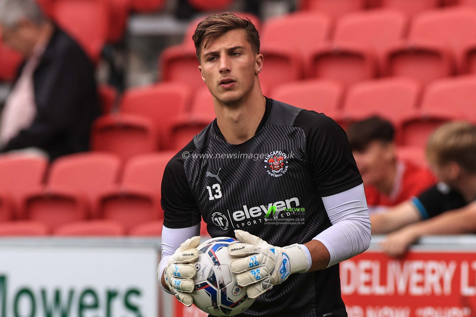 Stuart Moore #13 of Blackpool during the pre-game warmup