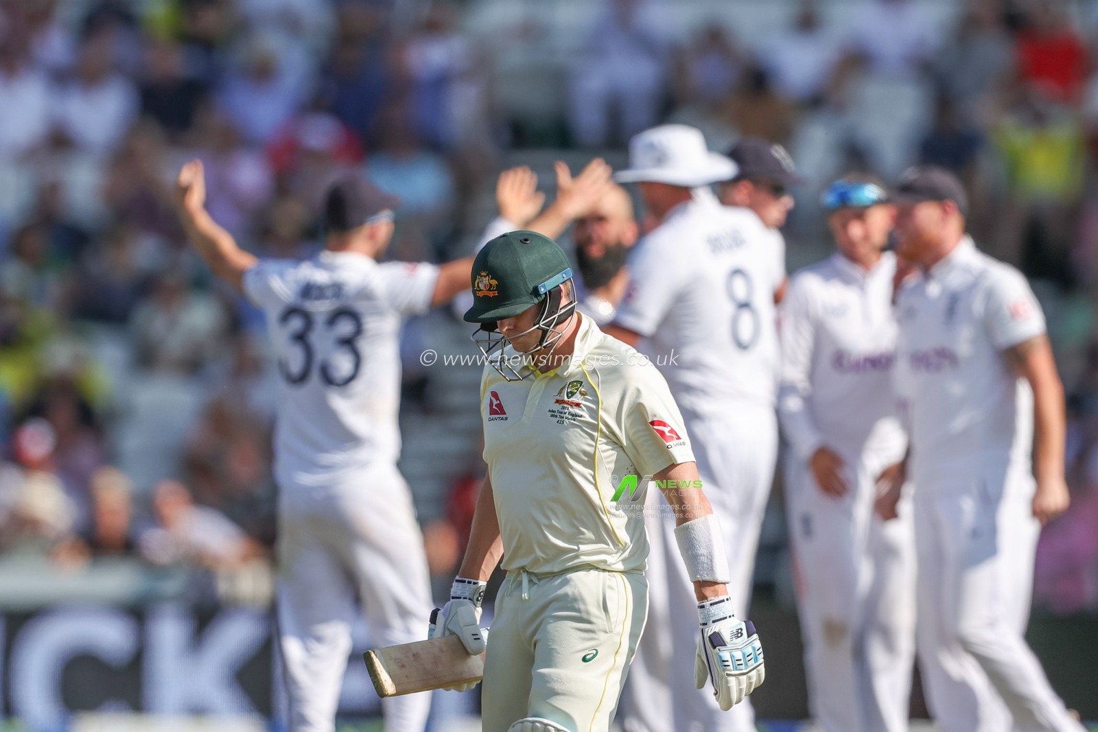 Steven Smith of Australia leaves the field after being caught out by Ben Duckett of England during the LV= Insurance Ashes Third Test Series Day 2 England v Australia at Headingley Stadium, Leeds, United Kingdom, 7th July 2023

(Photo by Mark Cosgrove/News Images)