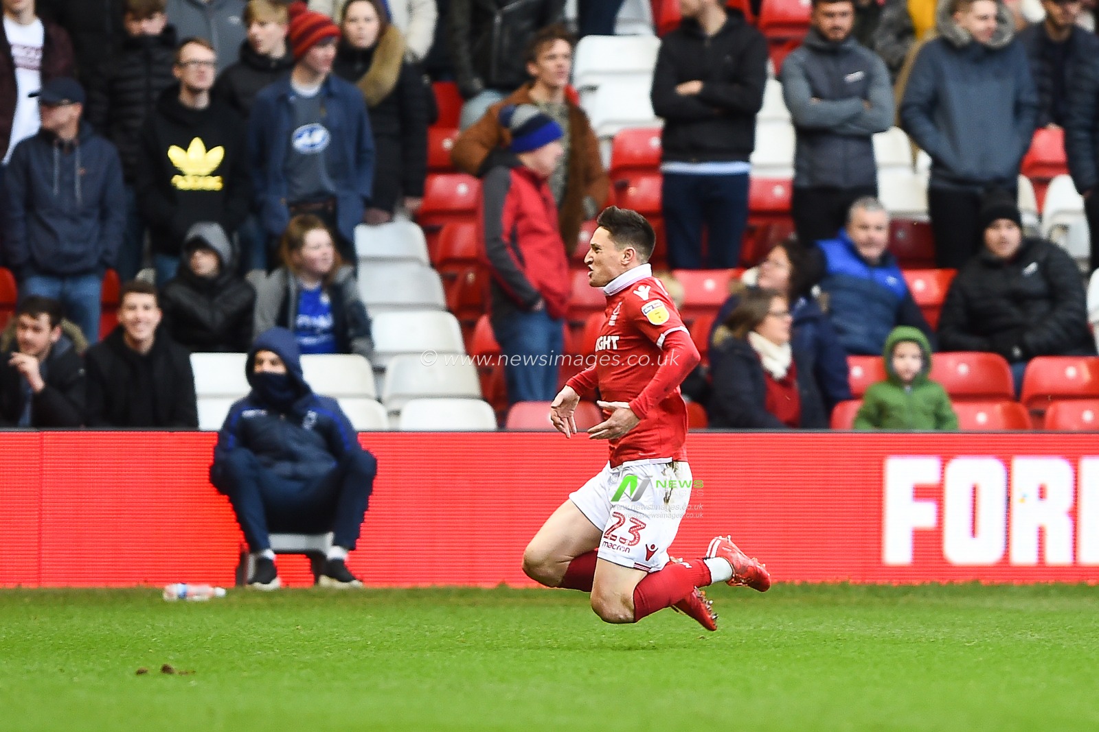 26th January 2019, City Ground, Nottingham, England ; Sky Bet Championship, Nottingham Forest v Wigan Athletic : Joe Lolley (23) of Nottingham Forest celebrates after scoring a goal to make it 1-0 

Credit: Jon Hobley/News Images

English Football League images are subject to DataCo Licence