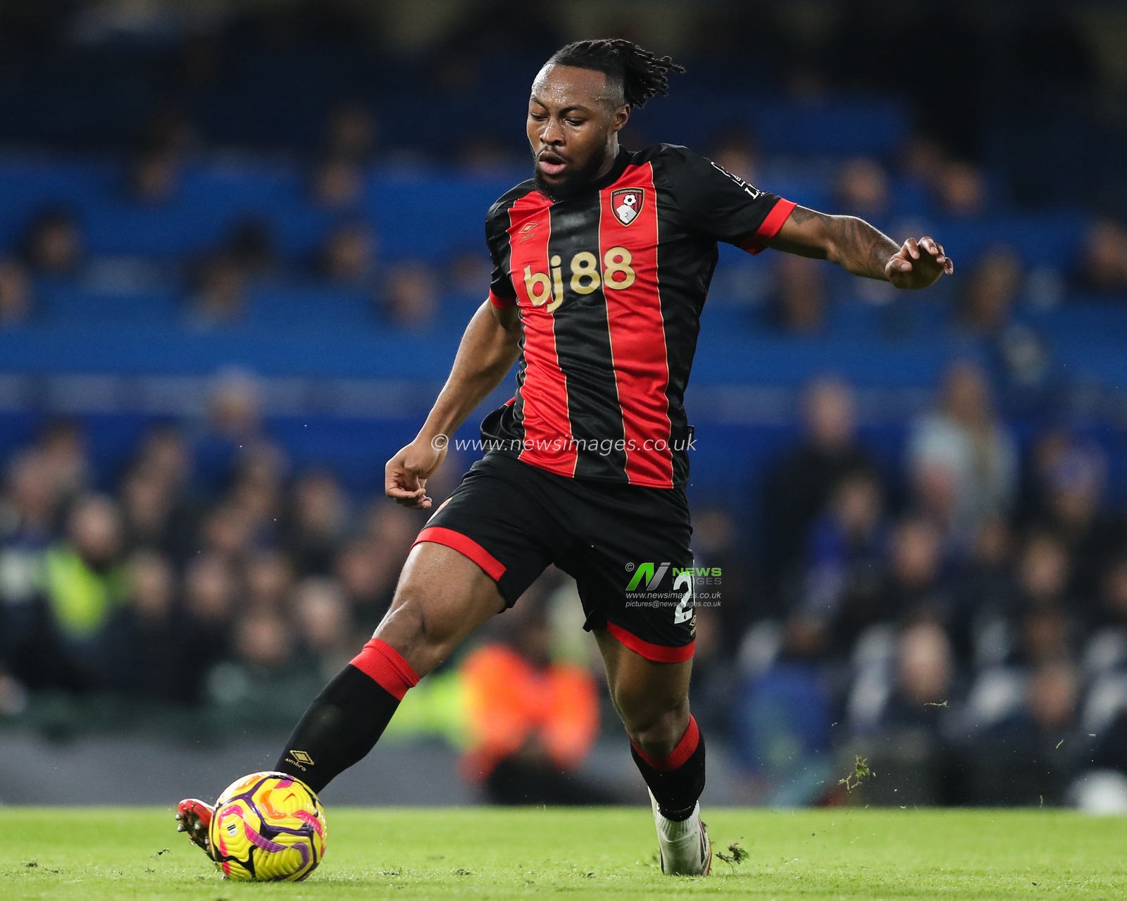 Antoine Semenyo of Bournemouth controls the ball during the Premier League match Chelsea vs Bournemouth at Stamford Bridge, London, United Kingdom, 14th January 2025

(Photo by Gareth Evans/News Images)