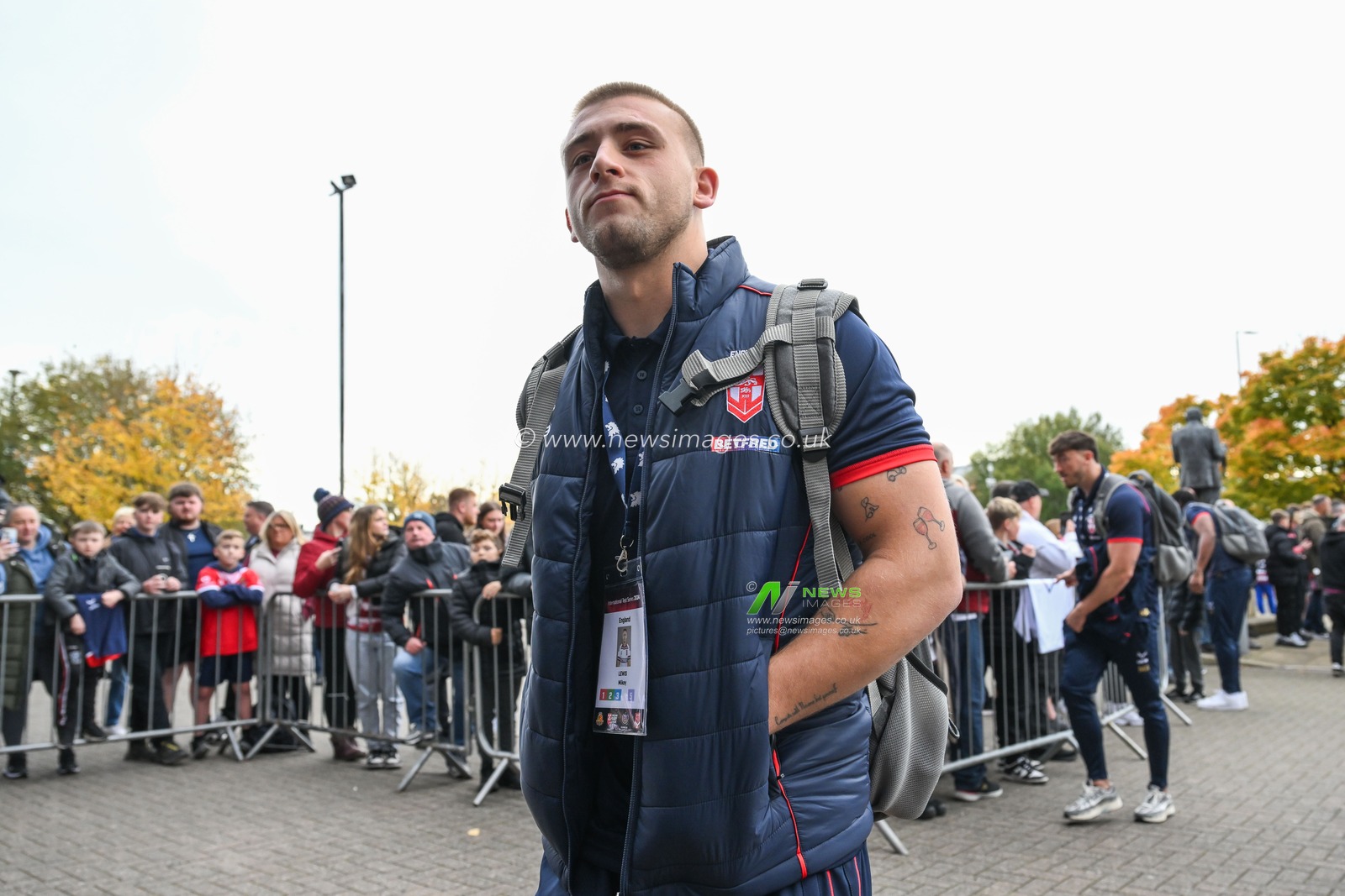 Mikey Lewis of England arrives ahead of  the ABK Beer Internationals Series match England vs Samoa at The Brick Community Stadium, Wigan, United Kingdom, 27th October 2024

(Photo by Craig Thomas/News Images)