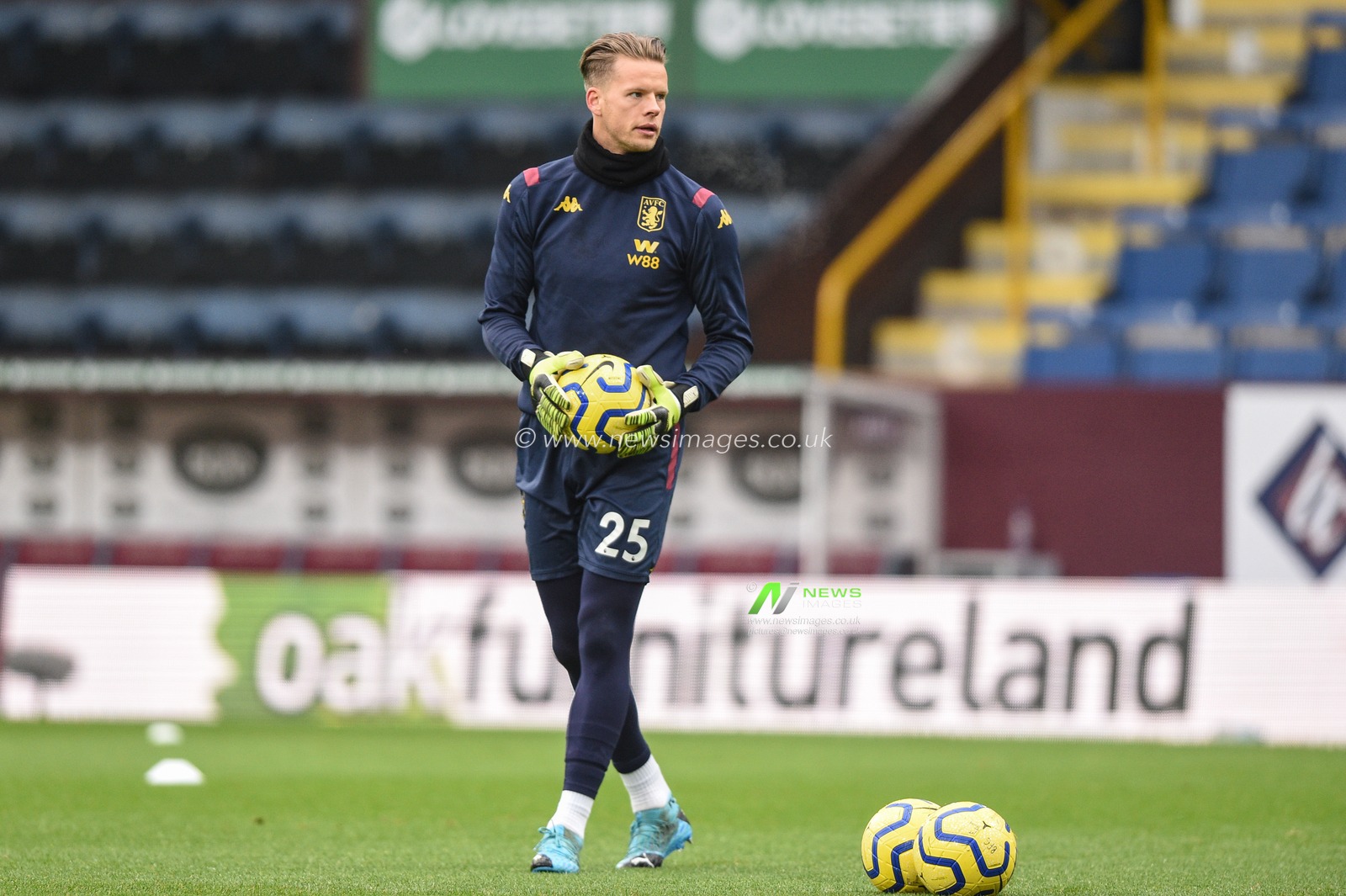 1st January 2020, Turf Moor, Burnley, England; Premier League, Burnley v Aston Villa : Orjan Nyland (25) of Aston Villa during the pre match warm up.

Credit: Richard Long/News Images
