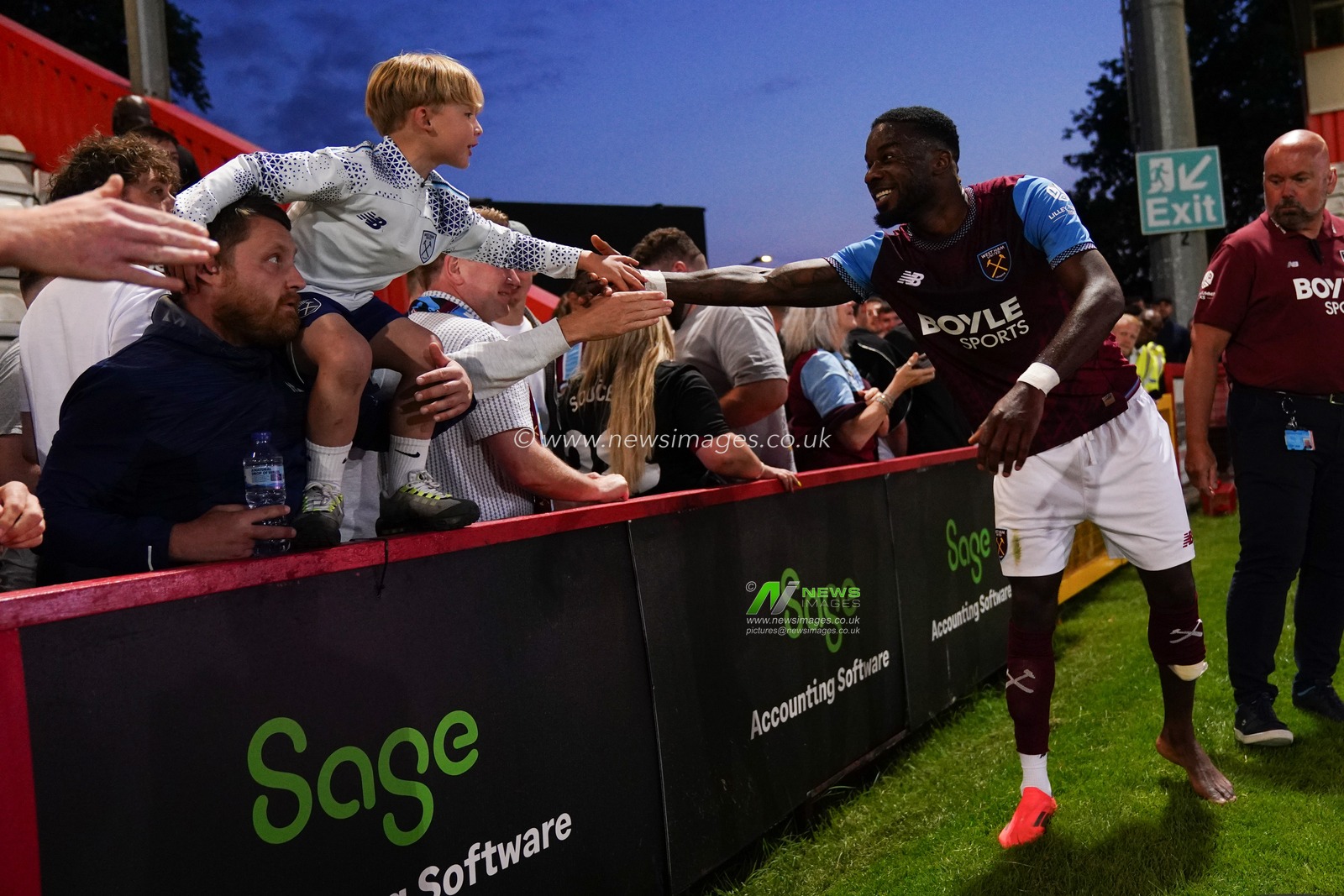 Maxwel Cornet of West Ham united with away support at full time during the pre-season friendly match Stevenage vs West Ham United at Lamex Stadium, Stevenage, United Kingdom on 22 July 2026

(Photo by Harvey Murphy/News Images)