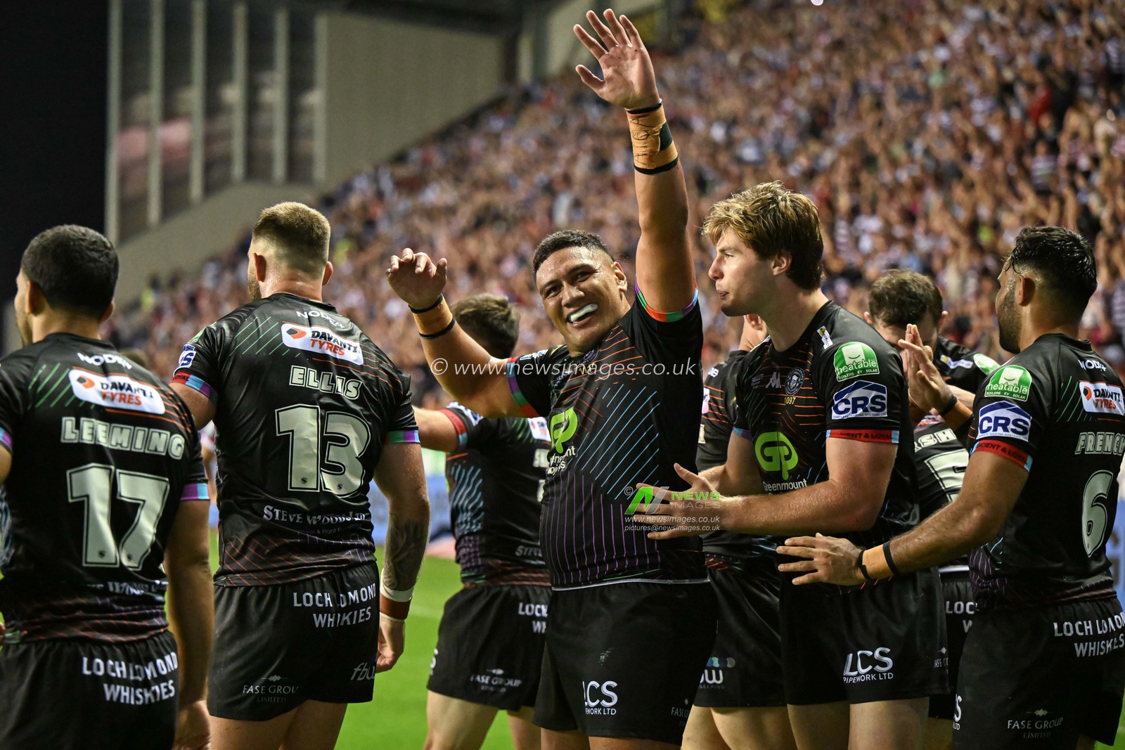 Patrick Mago of Wigan Warriors celebrates Liam Marshall of Wigan Warriors try to make it 24-20 Wigan during the Betfred Super League Round 25 match Wigan Warriors vs Hull KR at The Brick Community Stadium, Wigan, United Kingdom, 6th September 2024

(Photo by Cody Froggatt/News Images)