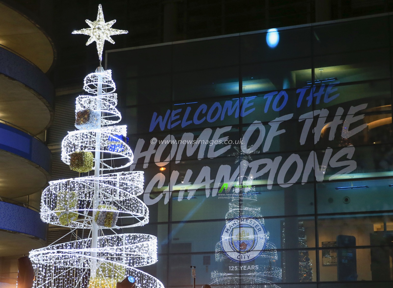 26th November 2019, Etihad Stadium, Manchester, England; UEFA Champions League, Manchester City v FC Shakhtar Donetsk : Christmas lights are up outside the Etihad ahead of tonights game

Credit: Conor Molloy/News Images