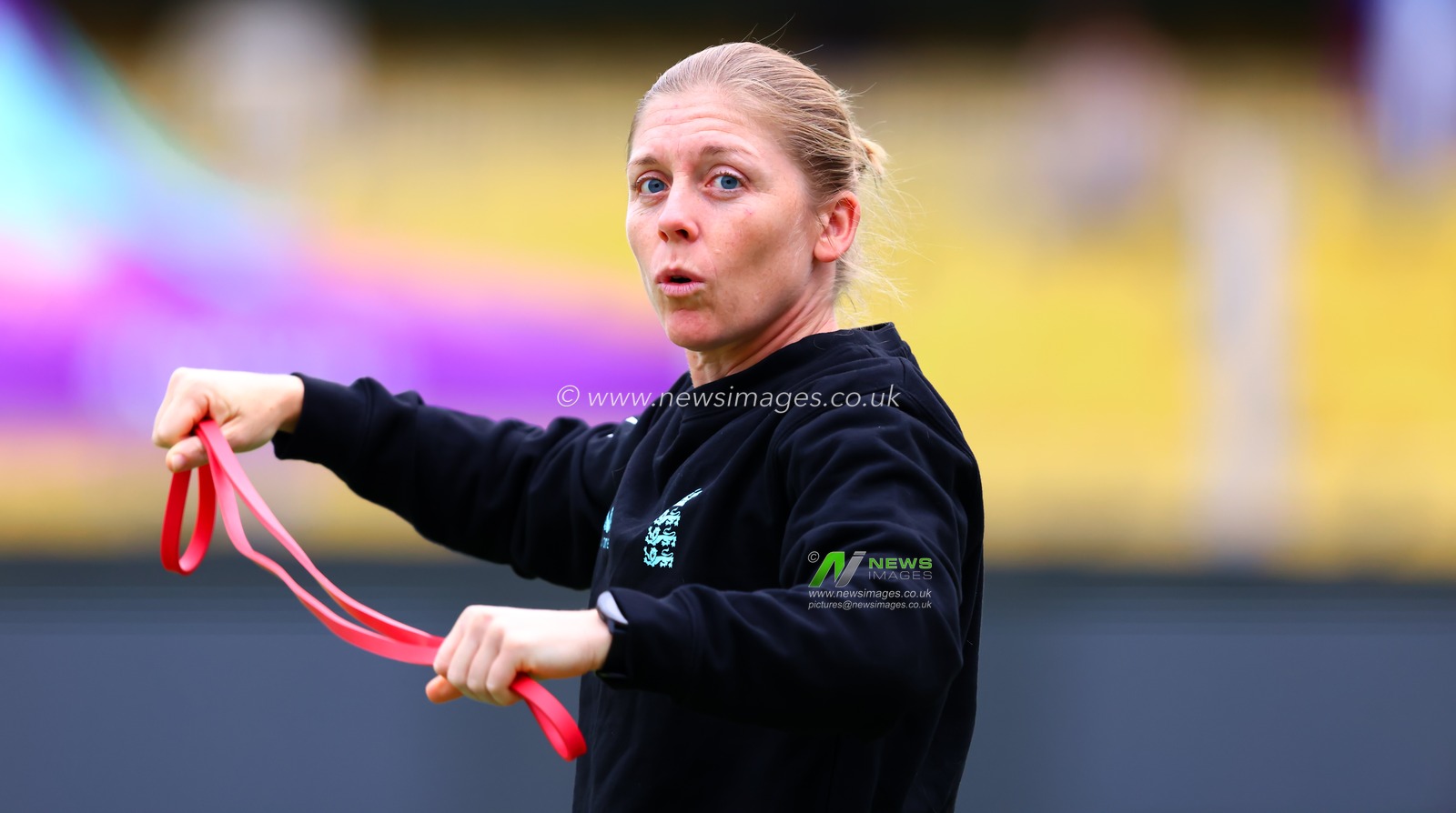 Heather Knight of England streaching up during the ICC Women's World Cup England Woman vs South Africa Women pre match training session at ACA Barsapara Cricket Stadium, Guwahati, India, 2nd October 2025

(Photo by Shubhajit Roy Karmakar/News Images)