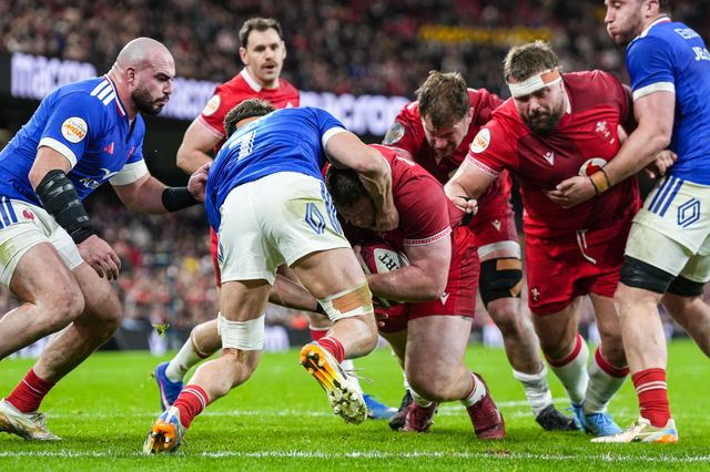 Rhys Carre of Wales sores his teams first try during the Guinness Six Nations match Wales vs France at Principality Stadium, Cardiff, United Kingdom, 15th February 2026

(Photo by Andrew Lewis/News Images)