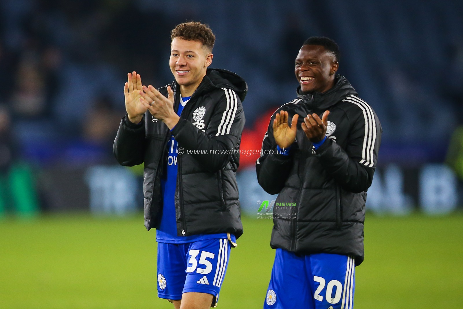 Kasey McAteer of  Leicester City and Patson Daka of  Leicester City applauds the fans at the end of the Sky Bet Championship match Leicester City vs Swansea City at King Power Stadium, Leicester, United Kingdom, 30th January 2024

(Photo by Gareth Evans/News Images)