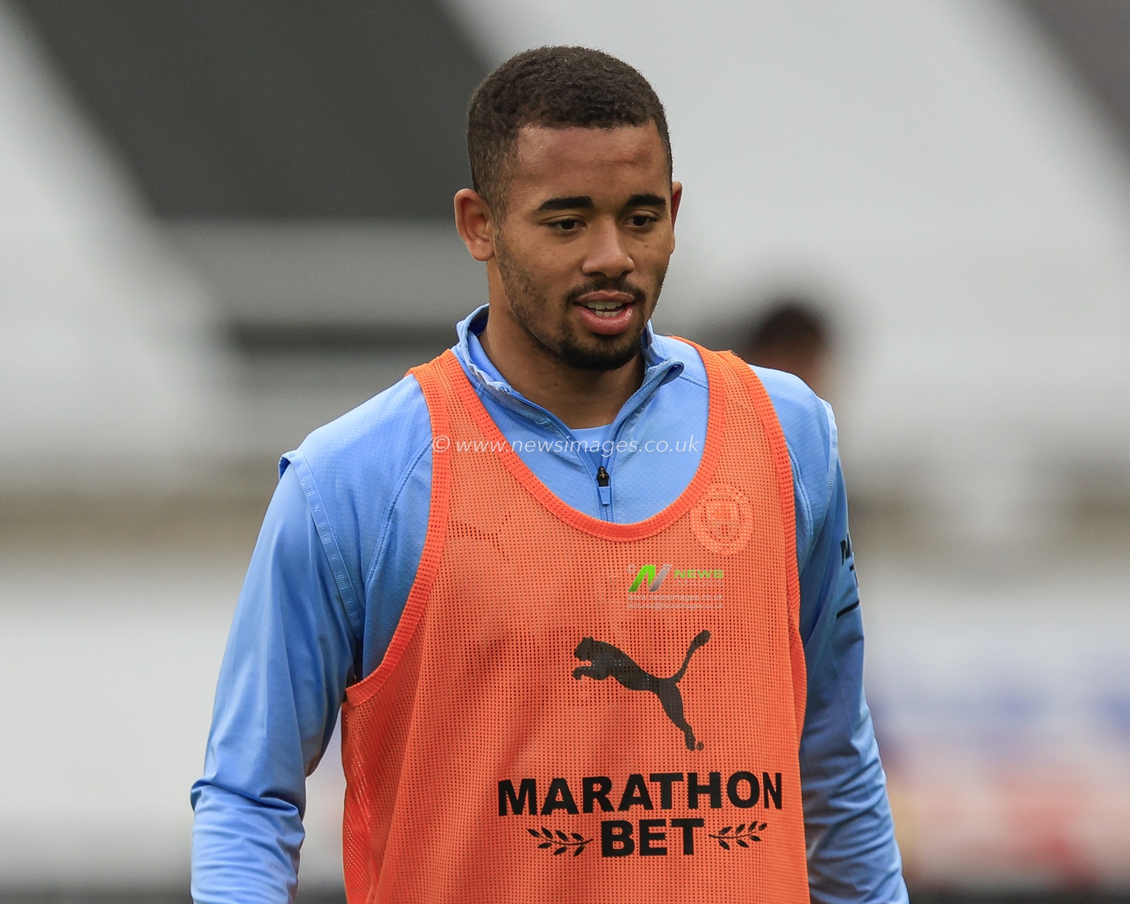 Gabriel Jesus #9 of Manchester City during the pre-game warmup