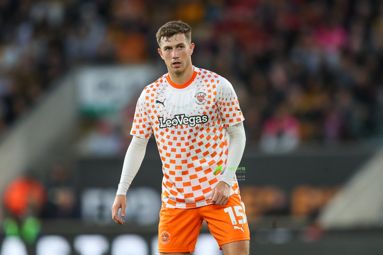 Jensen Weir #15 of Blackpool during the Carabao Cup match Wolverhampton Wanderers vs Blackpool at Molineux, Wolverhampton, United Kingdom, 29th August 2023

(Photo by Gareth Evans/News Images)