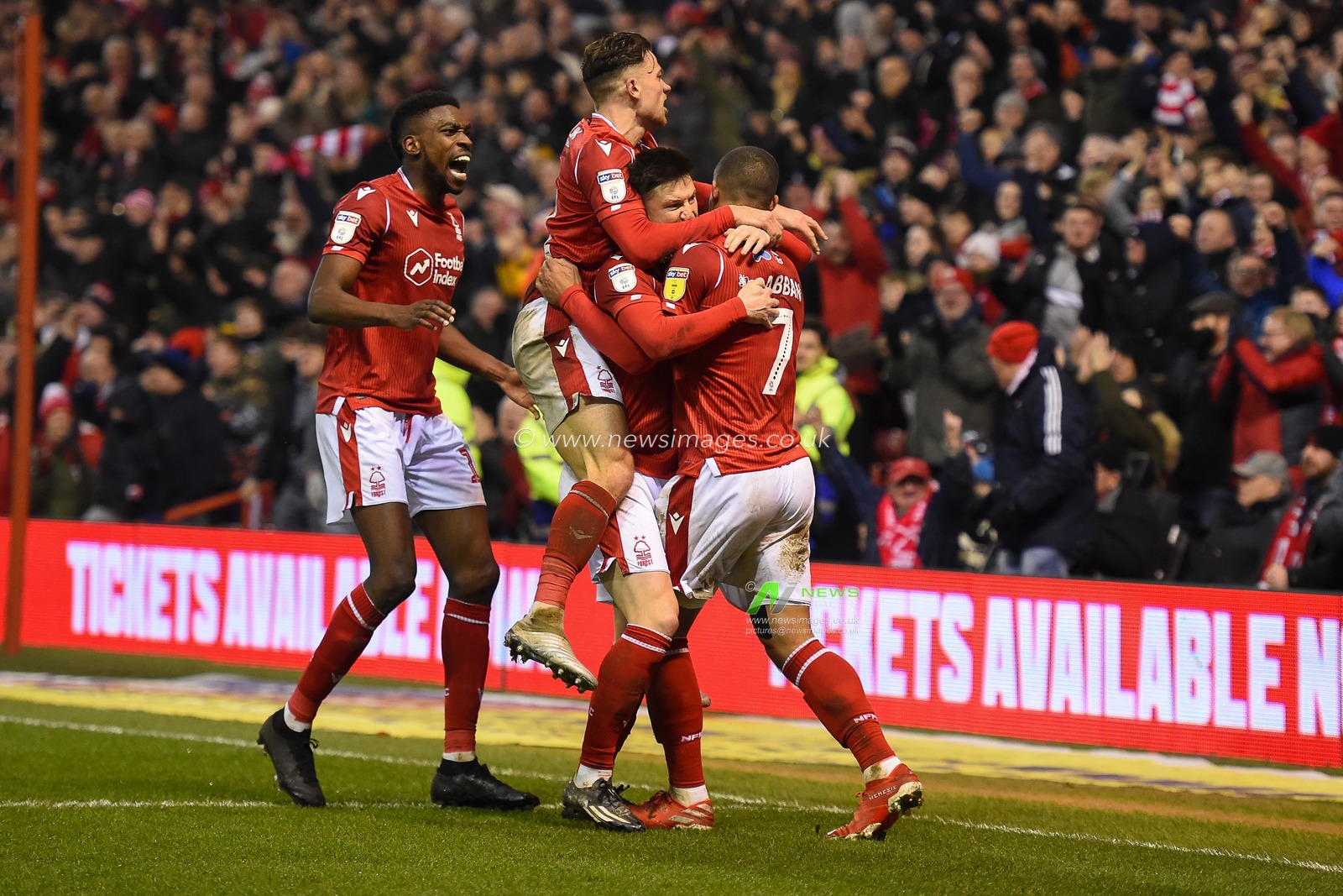 22nd January 2020, City Ground, Nottingham, England; Sky Bet Championship, Nottingham Forest v Reading : Lewis Grabban (7) of Nottingham Forest celebrates after scoring a goal to make it 1-0