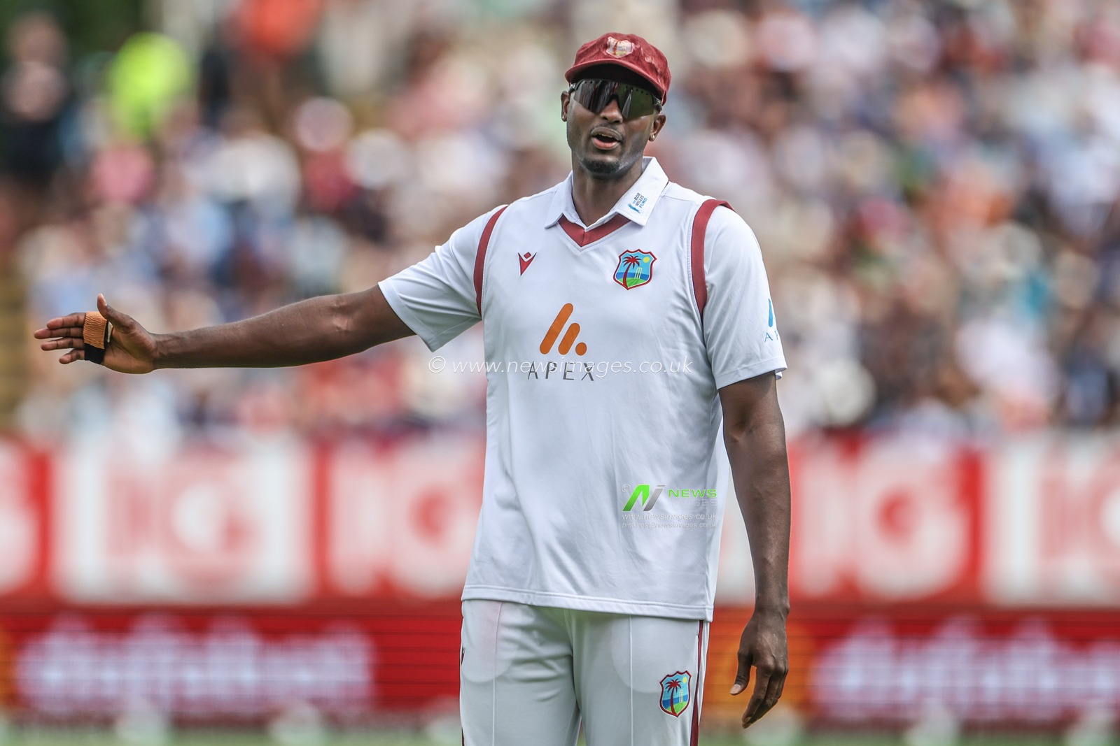 Jason Holder of West Indies gives instructions during Day Two of the Rothesay Test match England vs West Indies at Edgbaston, Birmingham, United Kingdom, 27th July 2024

(Photo by Mark Cosgrove/News Images)