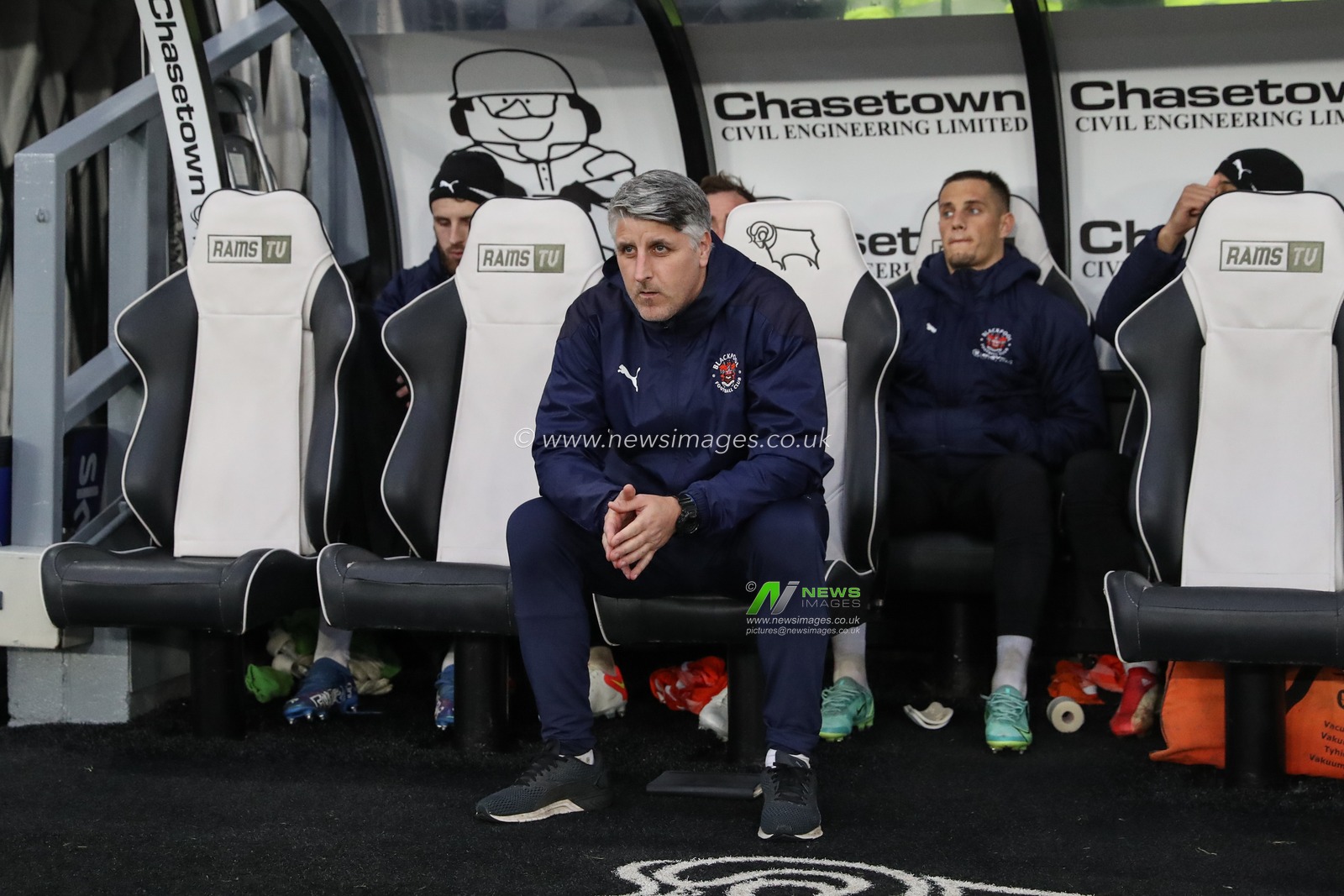 Mike Garrity assistant head coach of Blackpool during the game