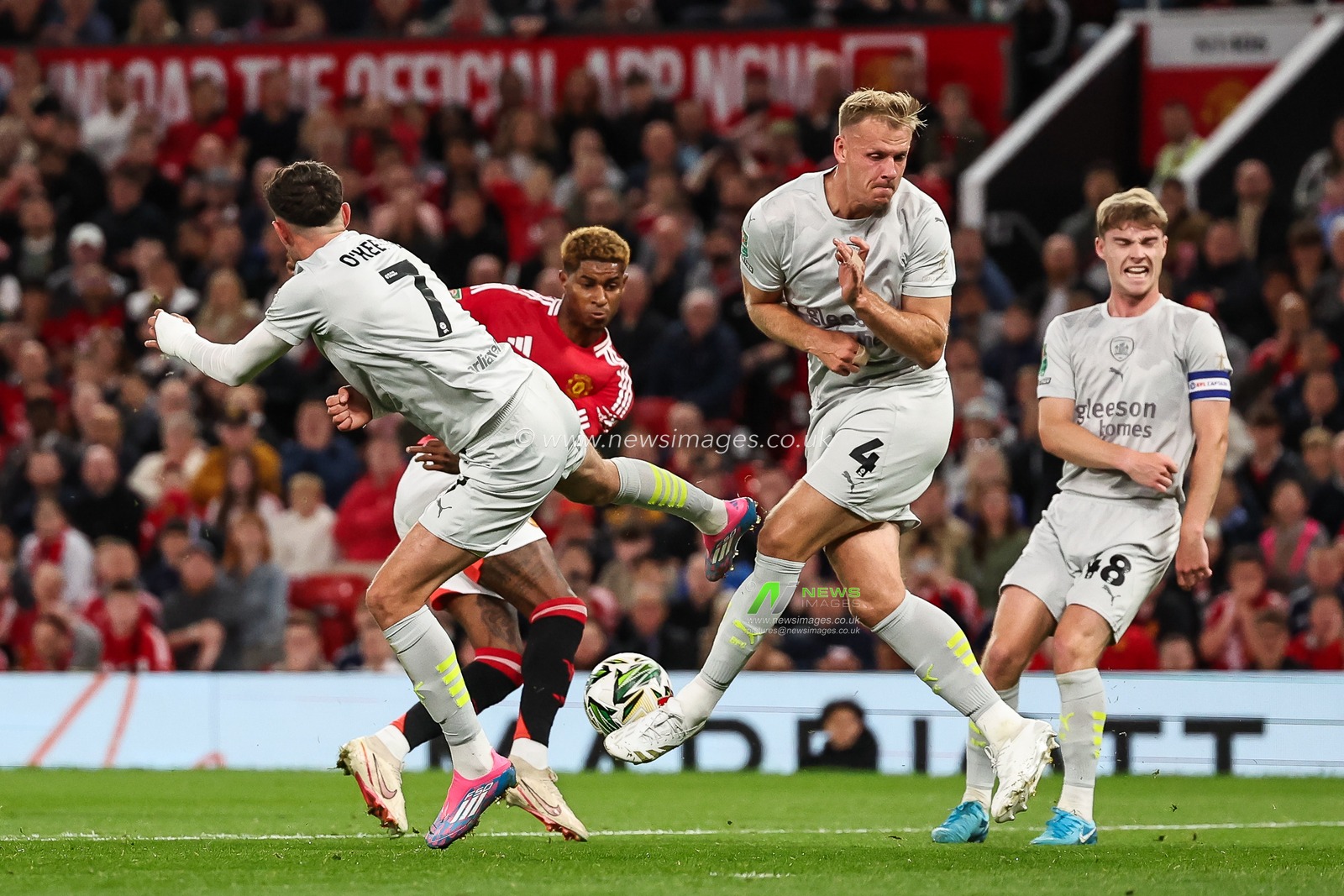 Marcus Rashford of Manchester United shoots on goal during the Carabao Cup 3rd Round match Manchester United vs Barnsley at Old Trafford, Manchester, United Kingdom, 17th September 2024

(Photo by Mark Cosgrove/News Images)