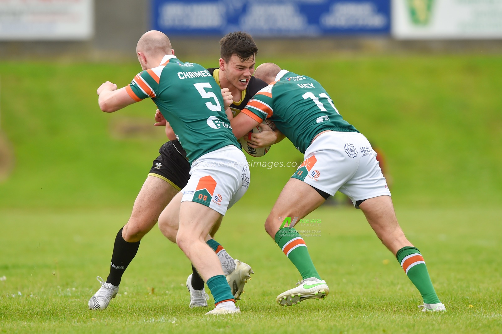 Alex Eckley of North Wales Crusaders in the tackle