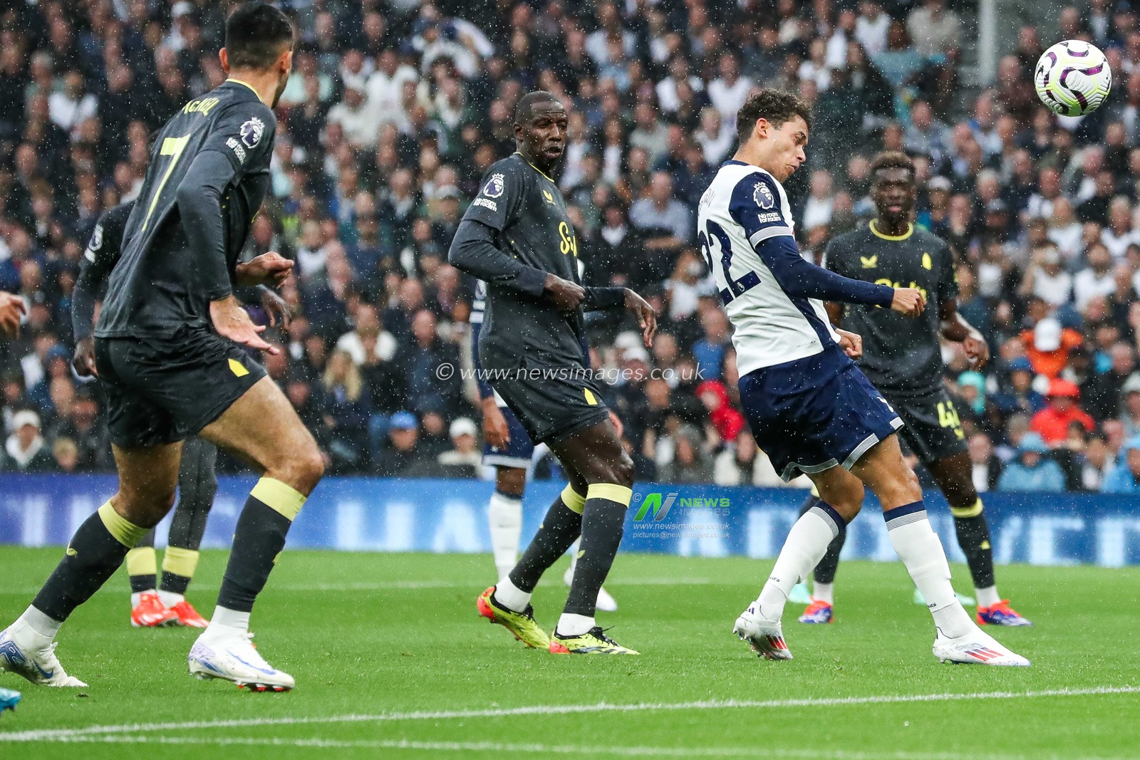 Brennan Johnson of Tottenham Hotspur heads the ball during the Premier League match Tottenham Hotspur vs Everton at Tottenham Hotspur Stadium, London, United Kingdom, 24th August 2024

(Photo by Izzy Poles/News Images)