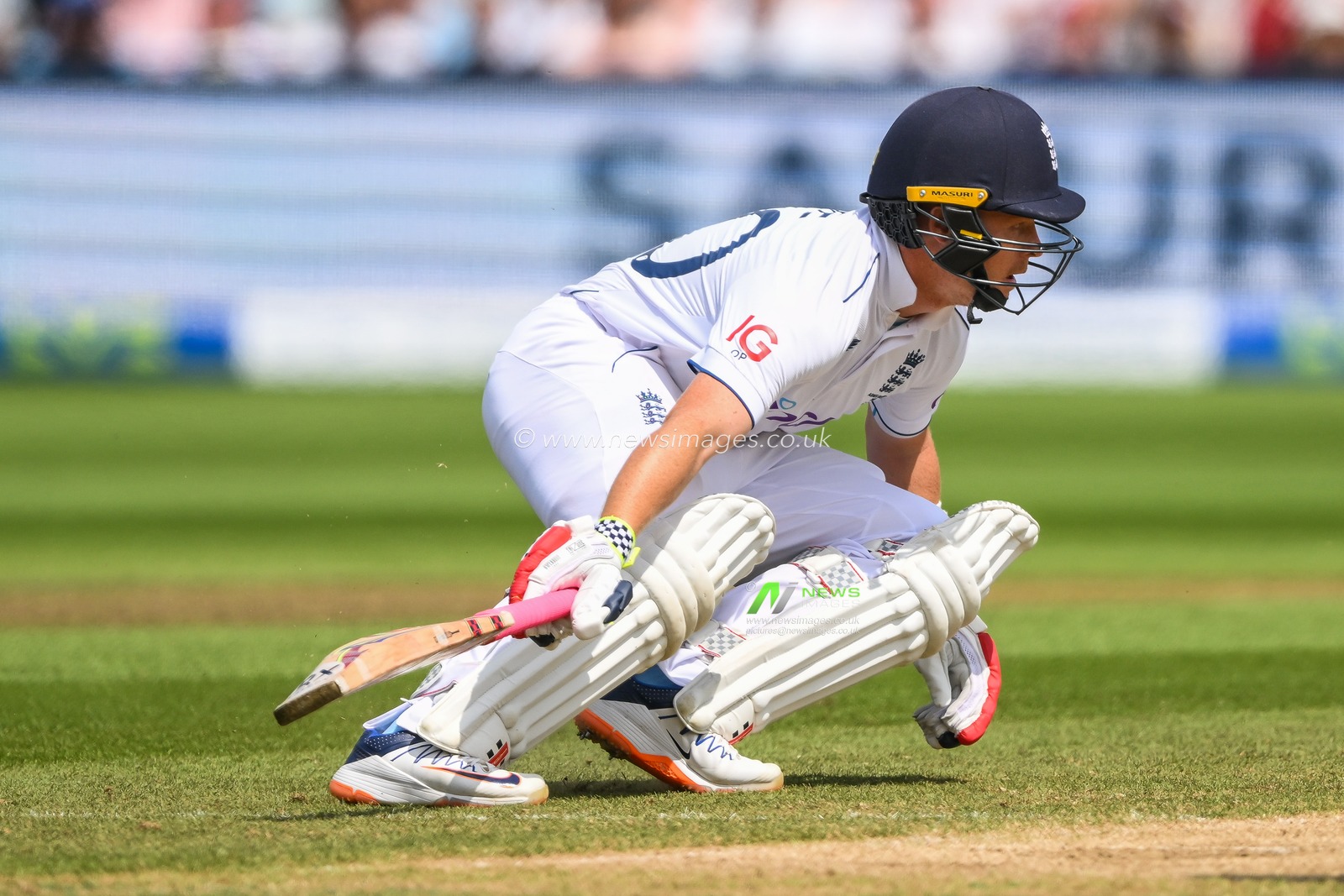 Ollie Pope of England reaches for the crease during the LV= Insurance Ashes Test Series Day 4 match England vs Australia at Edgbaston, Birmingham, United Kingdom, 19th June 2023

(Photo by Craig Thomas/News Images)