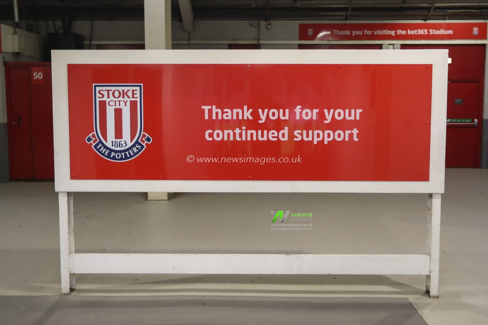 A Stoke City sign saying â€˜Thank you for your continued supportâ€™
