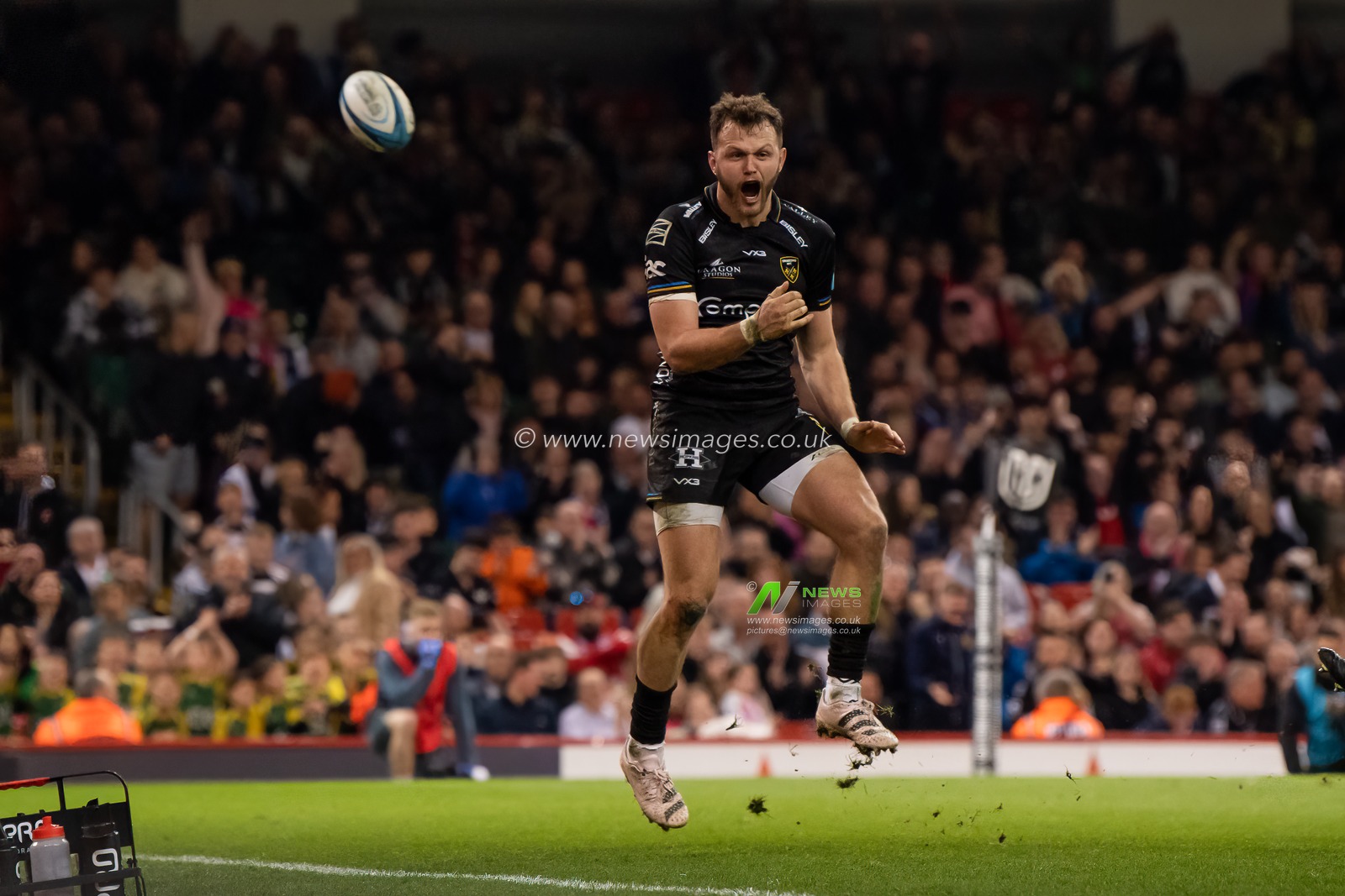 Steff Hughes of the Dragons celebrates his try during the United Rugby Championship match Dragons Rugby vs Llanelli Scarlets at Principality Stadium, Cardiff, United Kingdom, 22nd April 2023

(Photo by Craig Thomas/News Images)