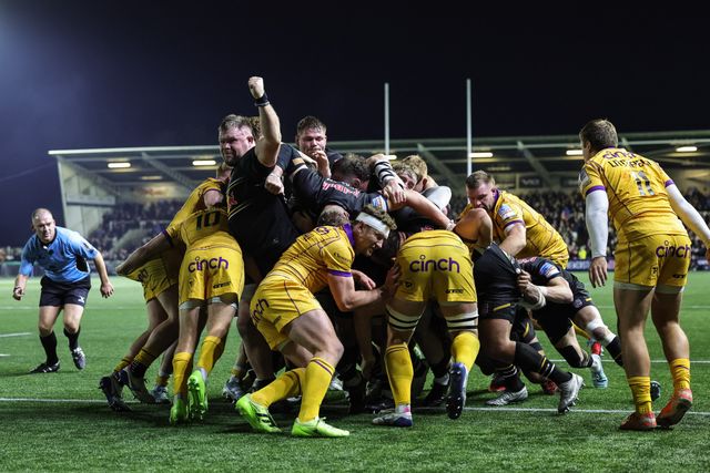 Amanaki Mafi of Newcastle Red Bulls goes over for a try during the Gallagher Premiership match Newcastle Red Bulls vs Northampton Saints at Kingston Park, Newcastle, United Kingdom, 17th October 2025

(Photo by Mark Cosgrove/News Images)