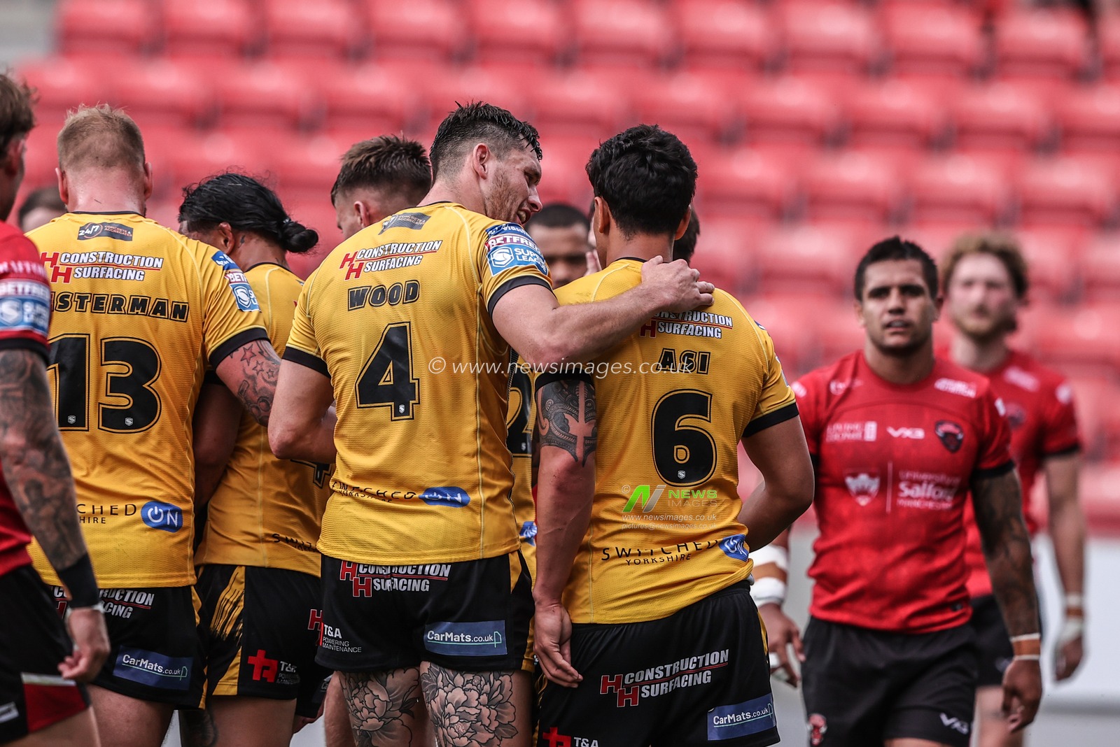 Daejarn Asi of Castleford Tigers celebrates his try during the Betfred Super League Round 18 match Salford Red Devils vs Castleford Tigers at Salford Community Stadium, Eccles, United Kingdom, 13th July 2025

(Photo by Alfie Cosgrove/News Images)