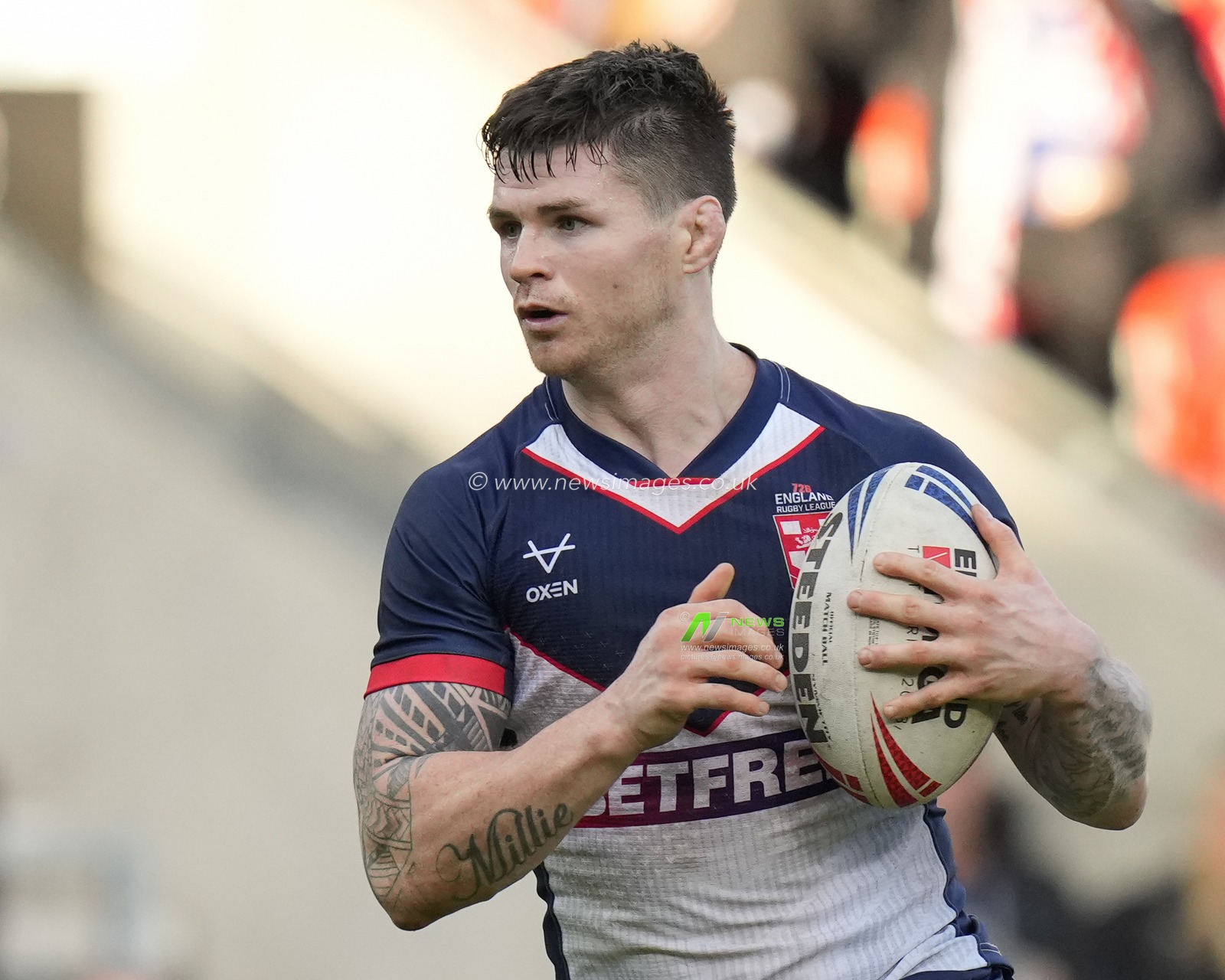 John Bateman #11 of England during the Rugby League International match England vs Tonga at Totally Wicked Stadium, St Helens, United Kingdom, 22nd October 2023

(Photo by Steve Flynn/News Images)