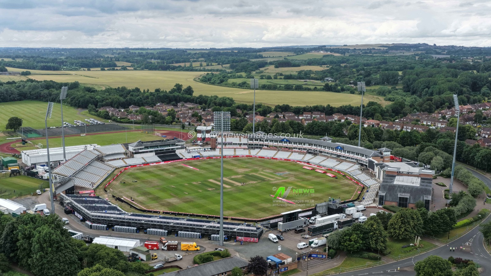 An aerial view of The Banks Homes Riverside Stadium during the First Vitality T20 International match England vs India at Banks Homes Riverside Stadium, Chester-le-street, United Kingdom on 01 July 2026

(Photo by Mark Cosgrove/News Images)