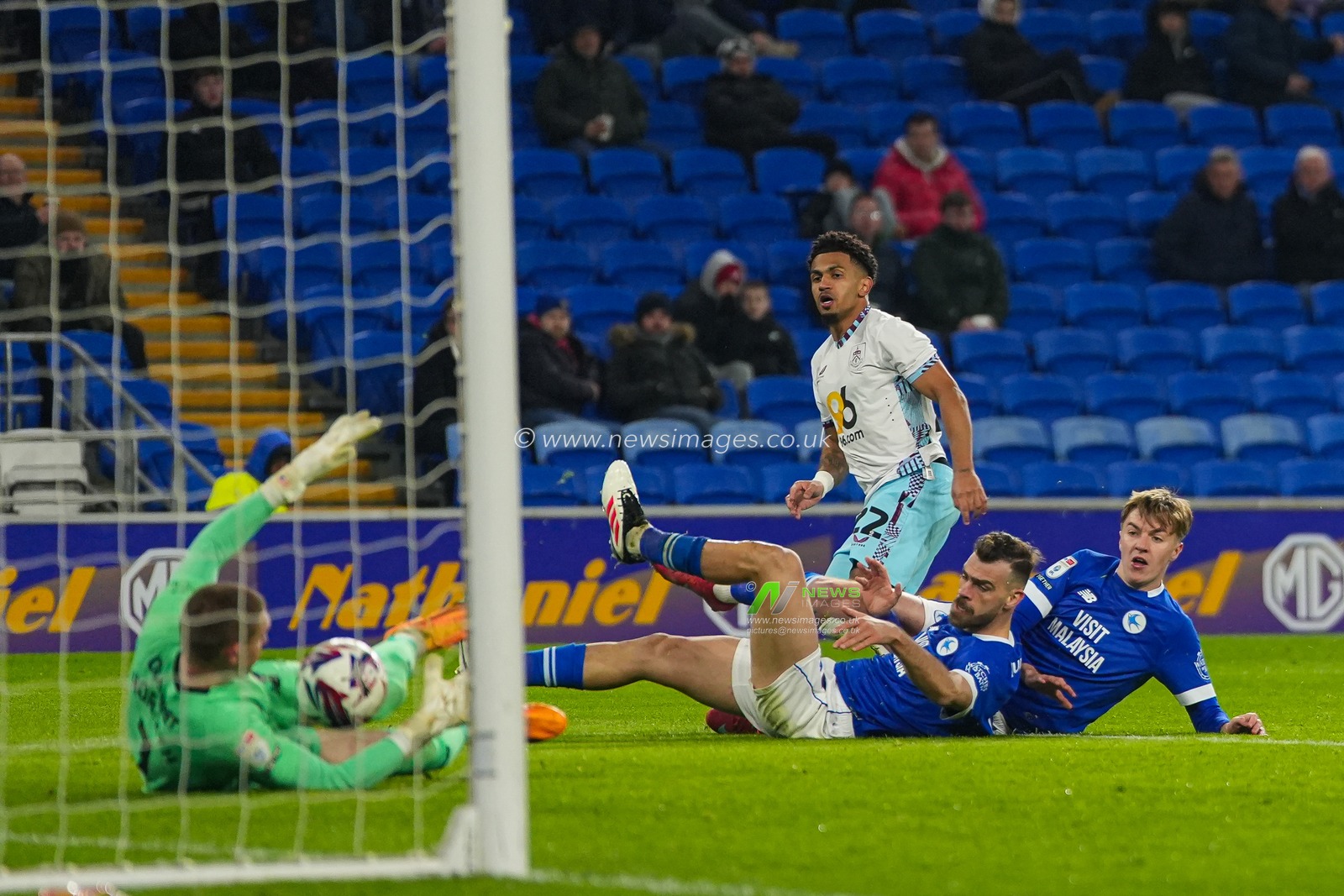 Cardiff City goalkeeper Ethan Horvath saves a shot from Marcus Edwards of Burnley during the Sky Bet Championship match Cardiff City vs Burnley at Cardiff City Stadium, Cardiff, United Kingdom, 4th March 2025

(Photo by Andrew Lewis/News Images)